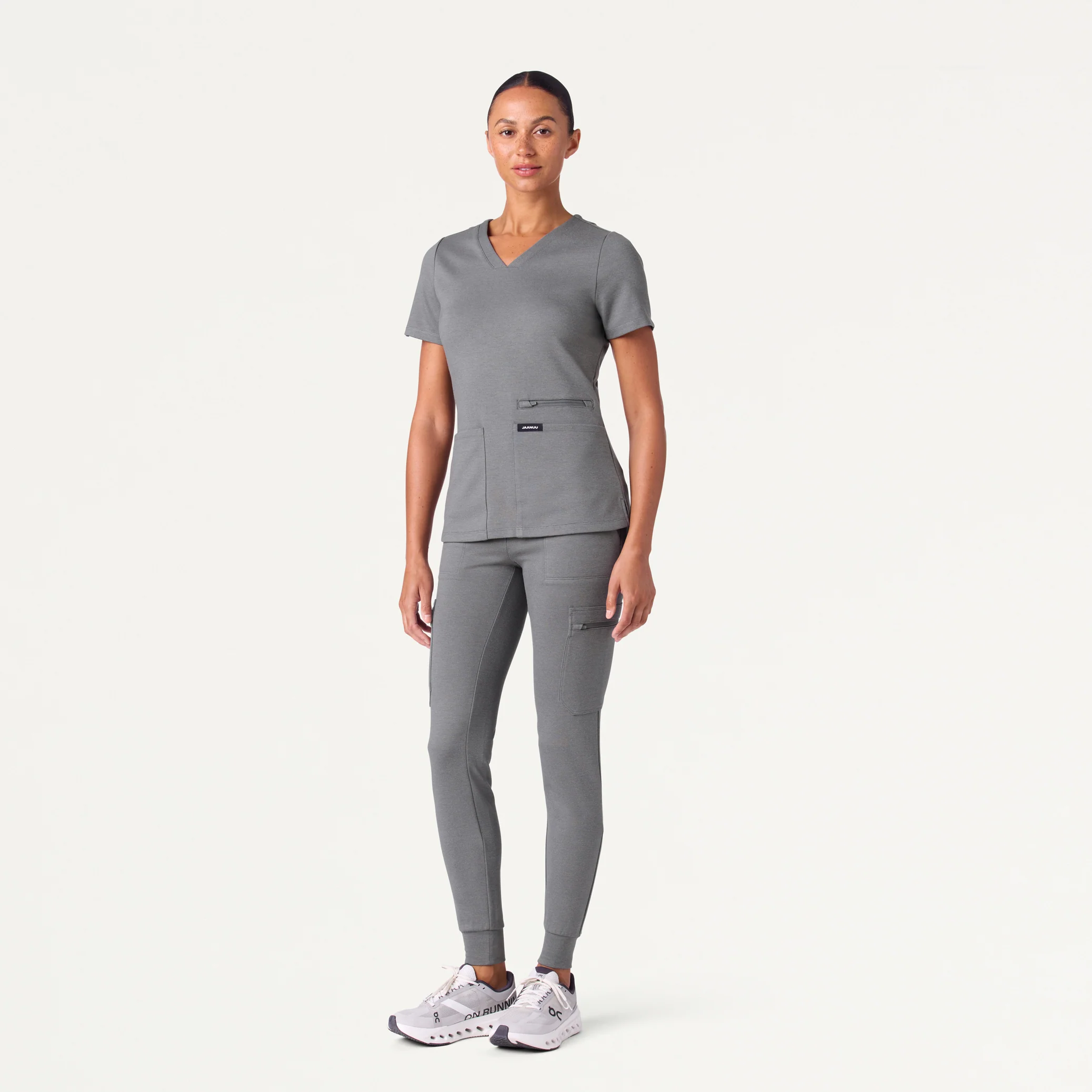 Kass Slim 4-Pocket UltraSOFT™ Scrub Top - Graphite - Image 2