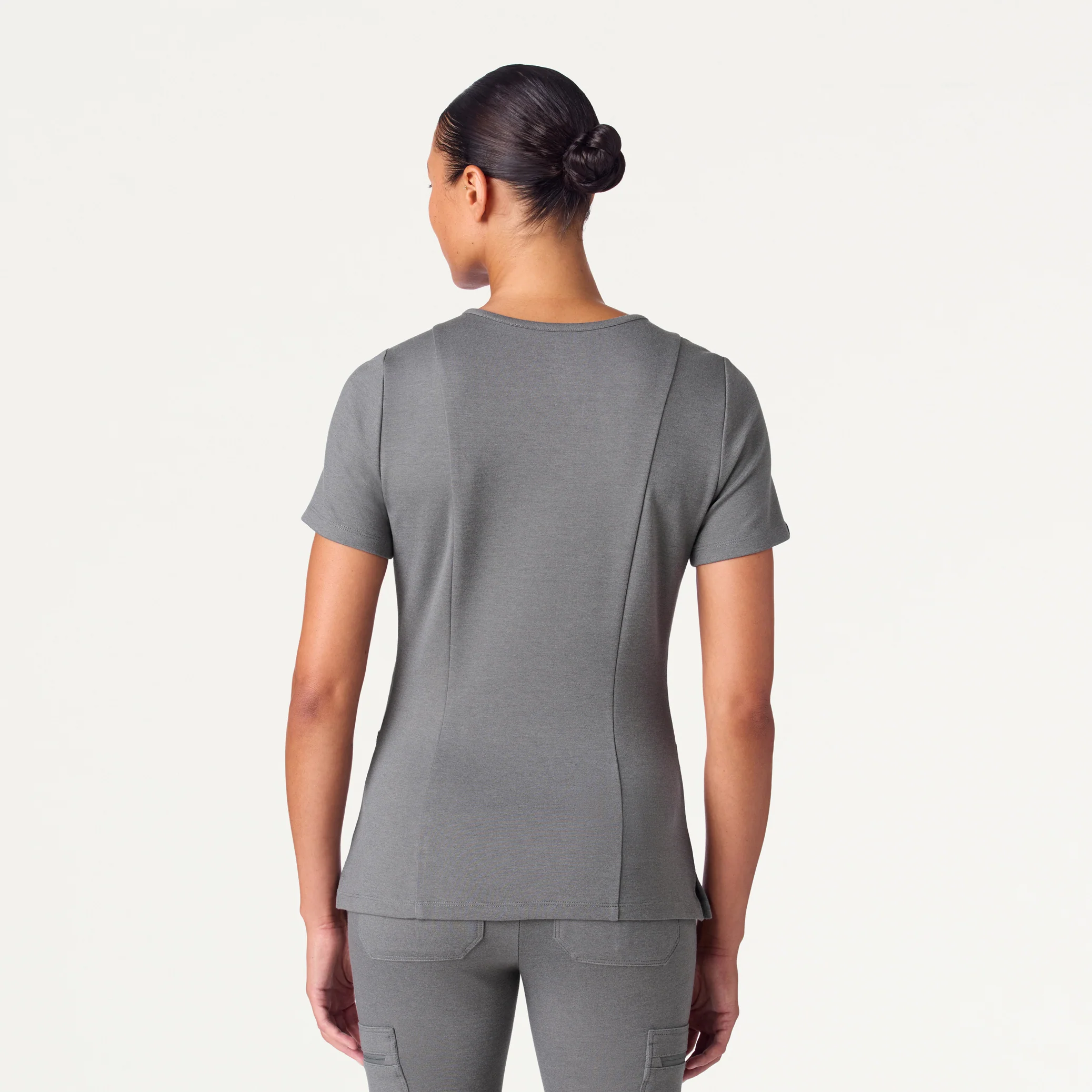 Kass Slim 4-Pocket UltraSOFT™ Scrub Top - Graphite - Image 3