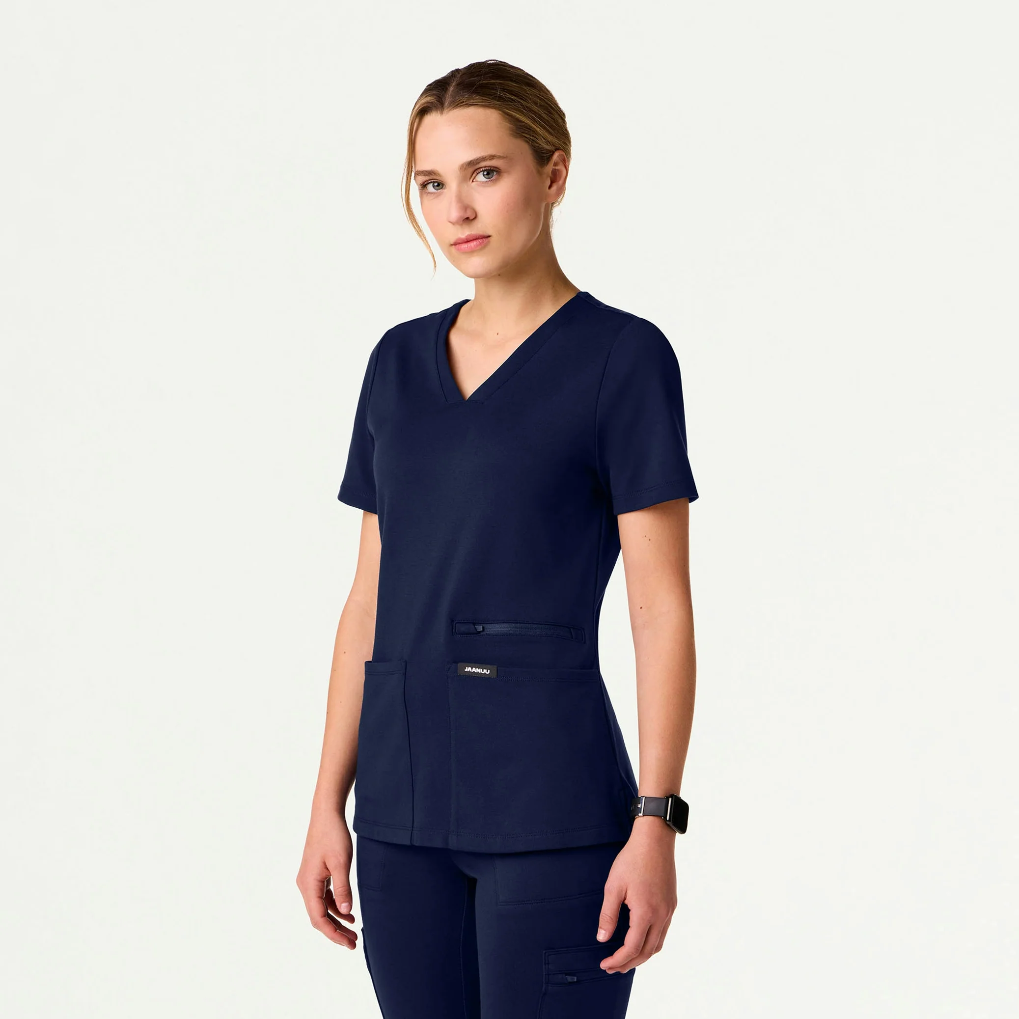 Kass Slim 4-Pocket UltraSOFT™ Scrub Top - Midnight Navy