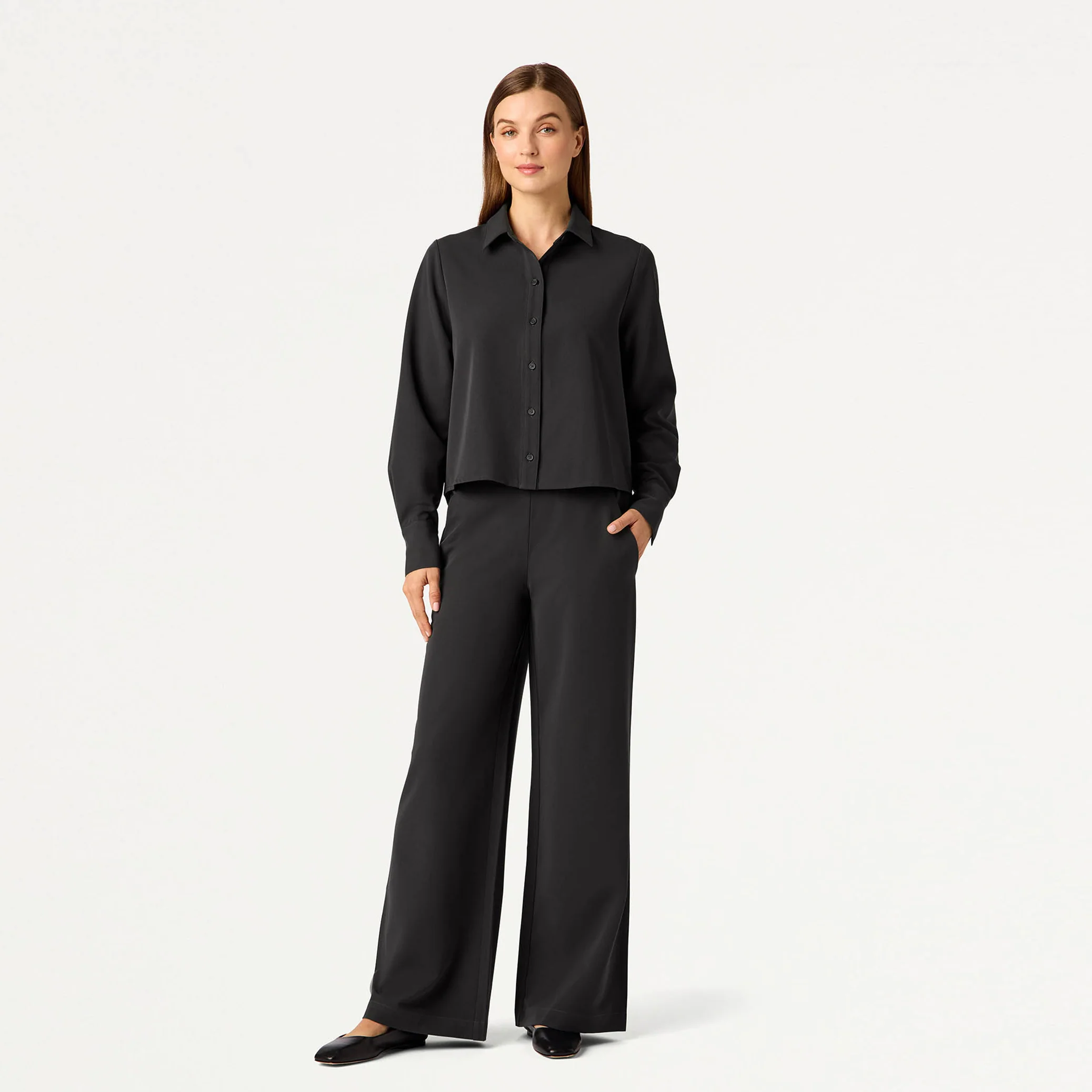 Kenna Cropped Button-Up Scrub Shirt - Charcoal - Image 4