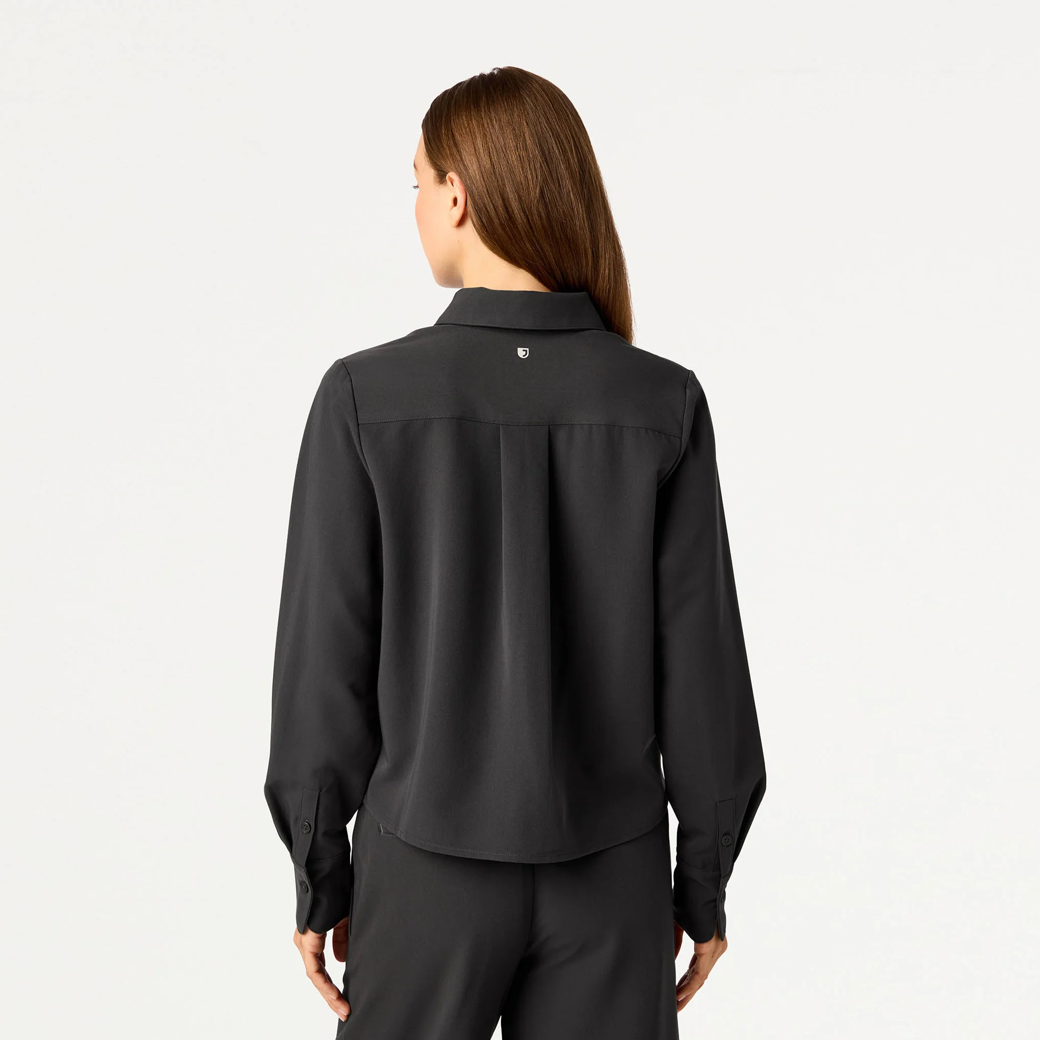 Kenna Cropped Button-Up Scrub Shirt - Charcoal - Image 5