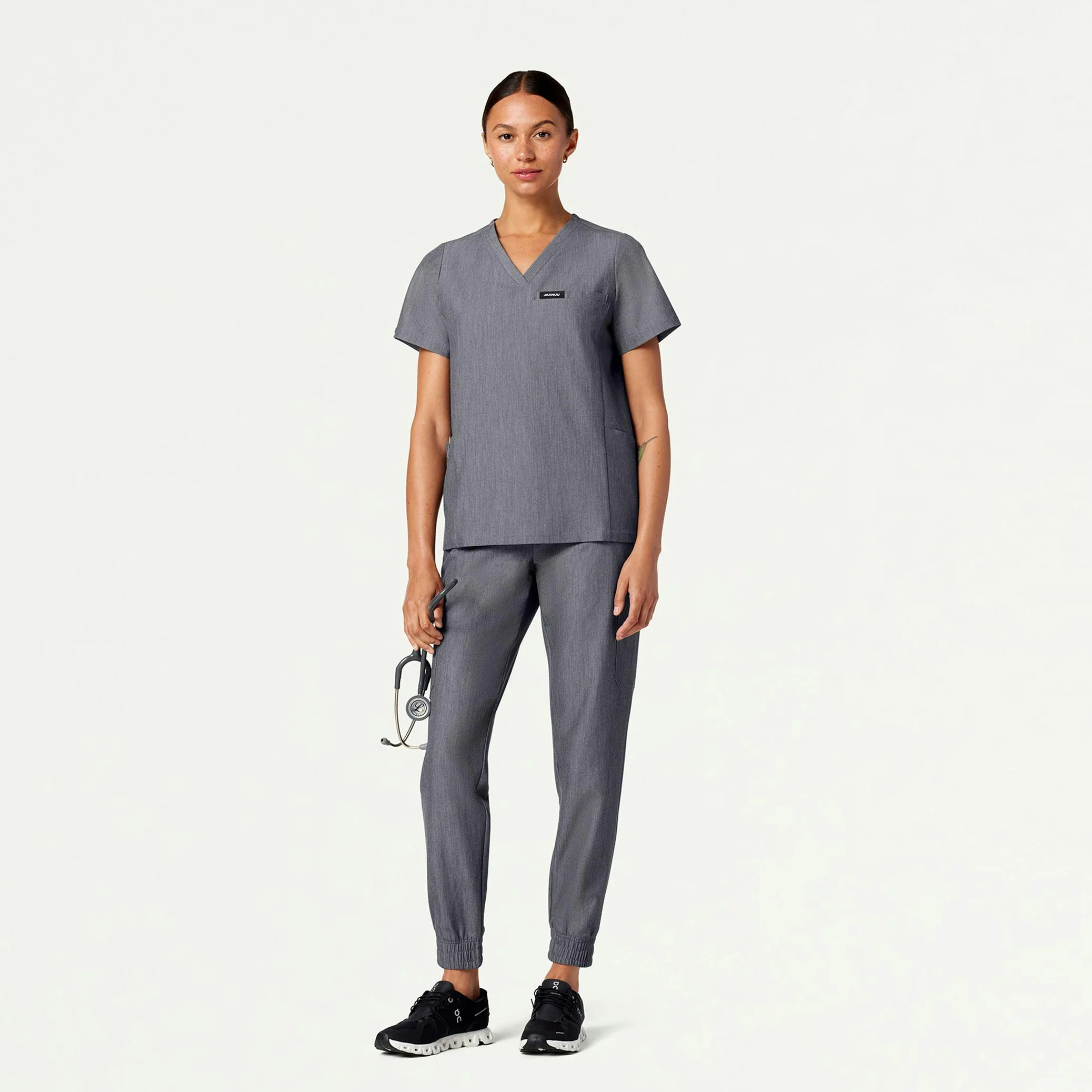 Magna 3-Pocket Scrub Top - Heather Gray - Image 3
