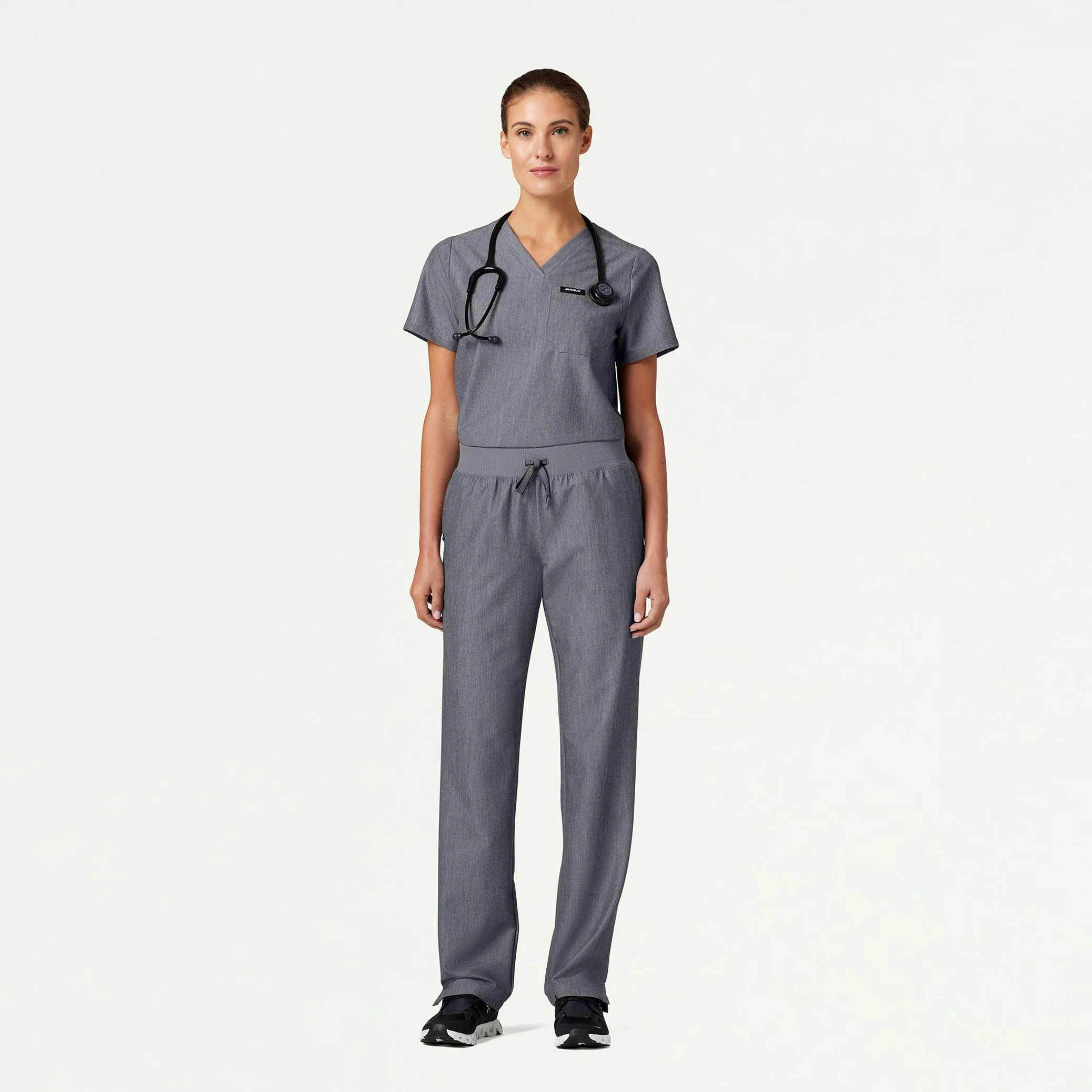Rhena Essential 1-Pocket Scrub Top - Heather Gray - Image 3
