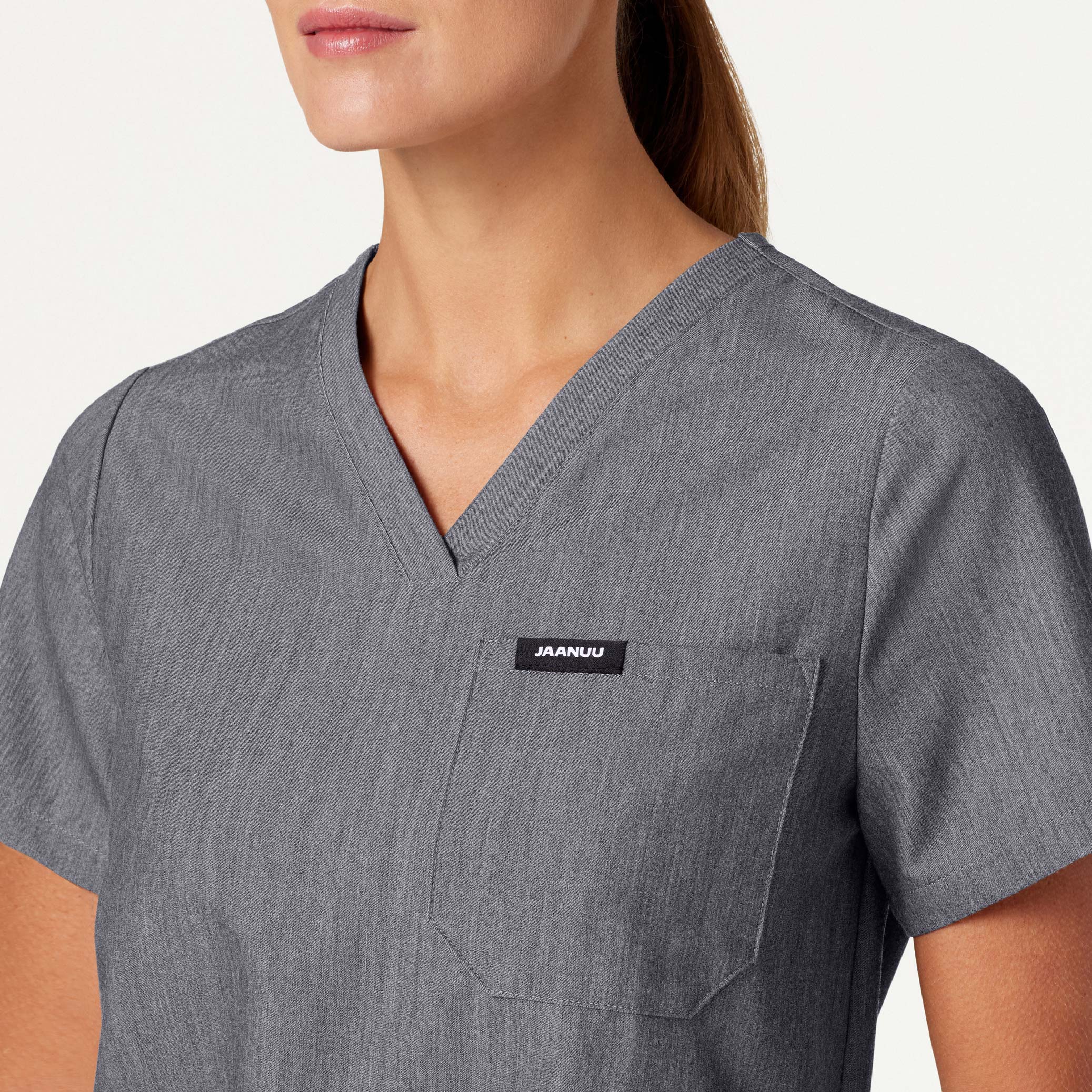 Rhena Essential 1-Pocket Scrub Top - Heather Gray - Image 5