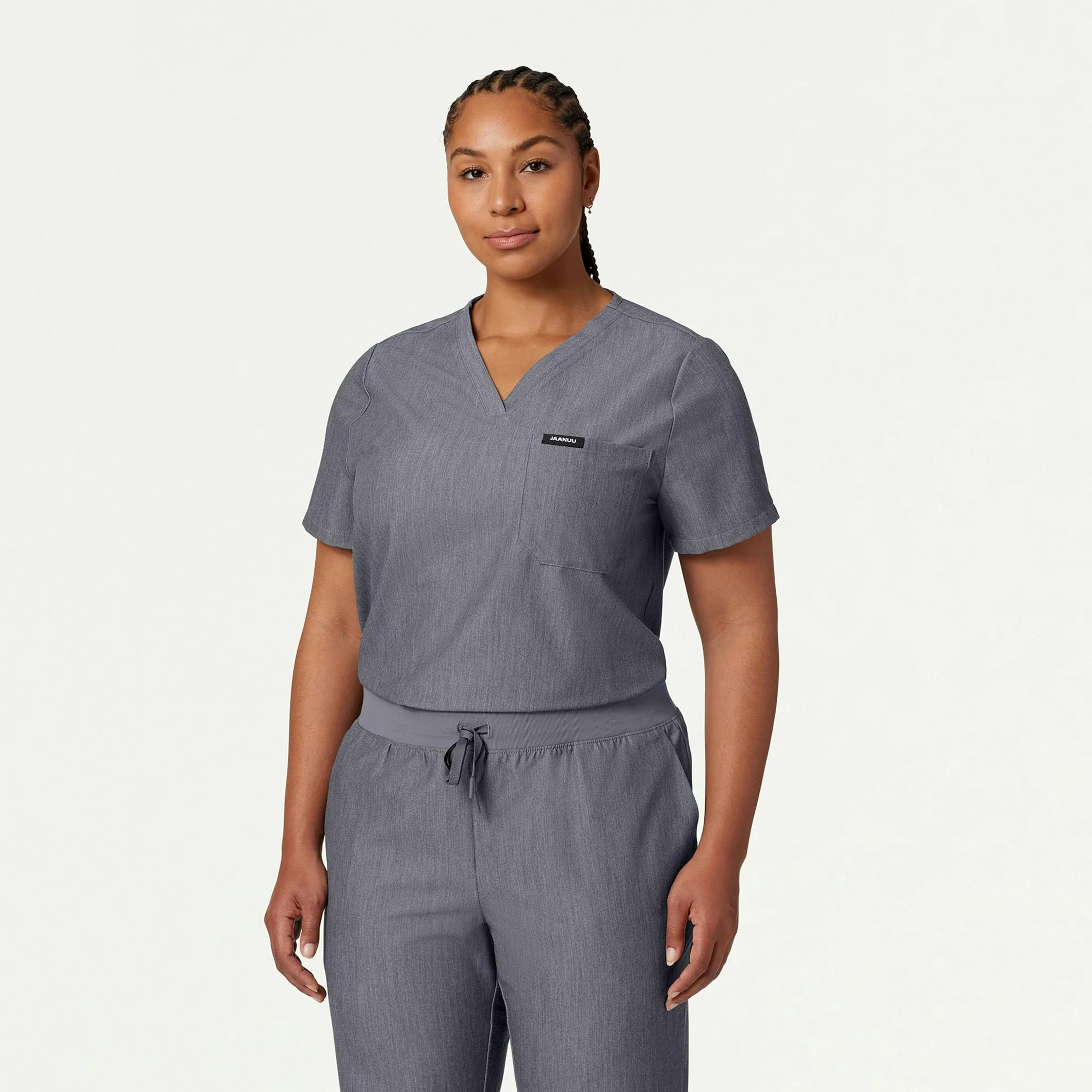 Rhena Essential 1-Pocket Scrub Top - Heather Gray - Image 6
