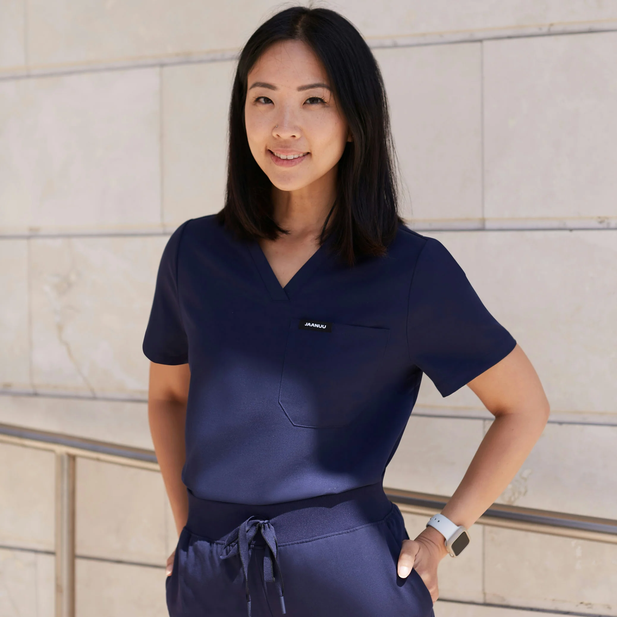 Rhena Essential 1-Pocket Scrub Top - Midnight Navy - Image 9