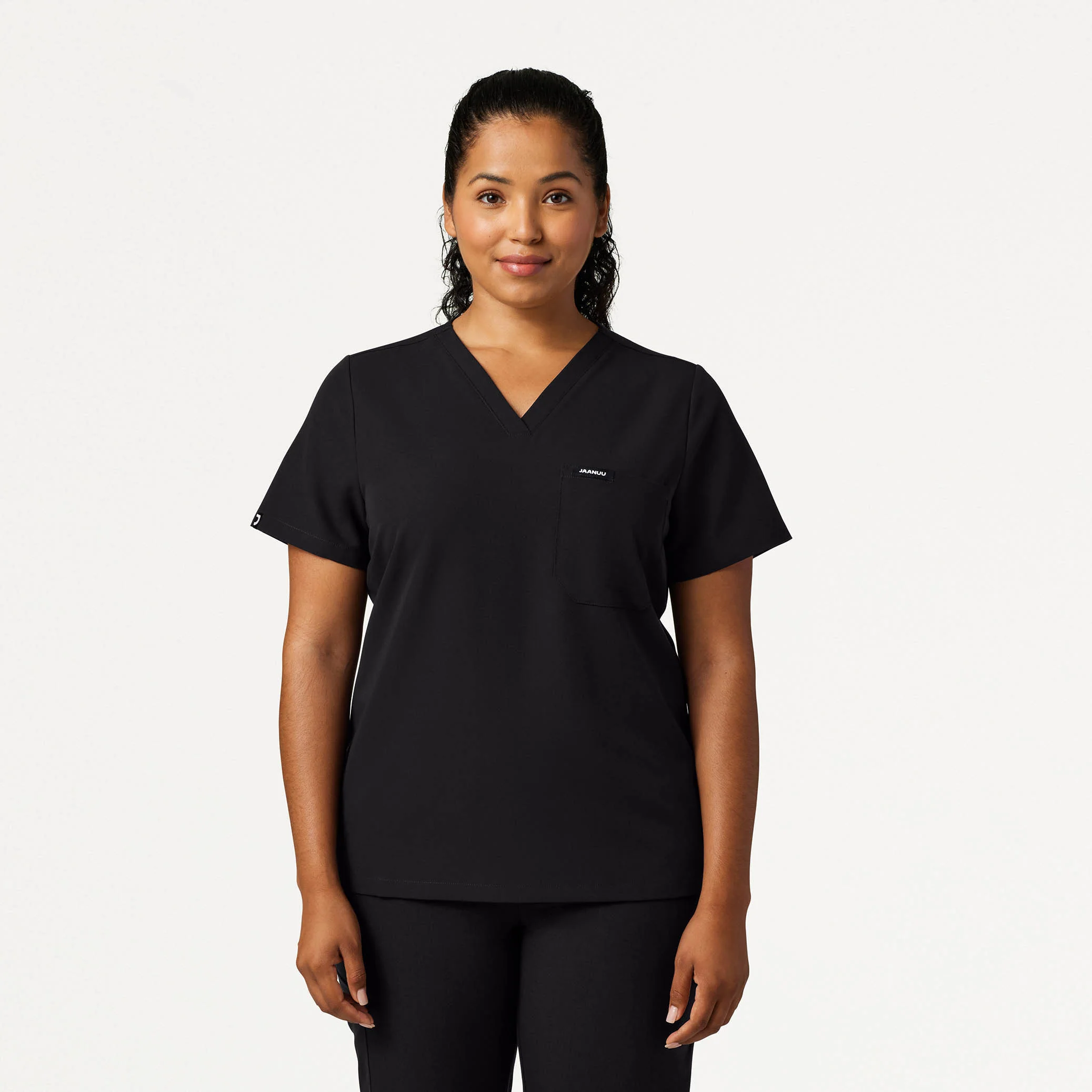 Rhena Slim Essential 1-Pocket Scrub Top - Black - Image 5