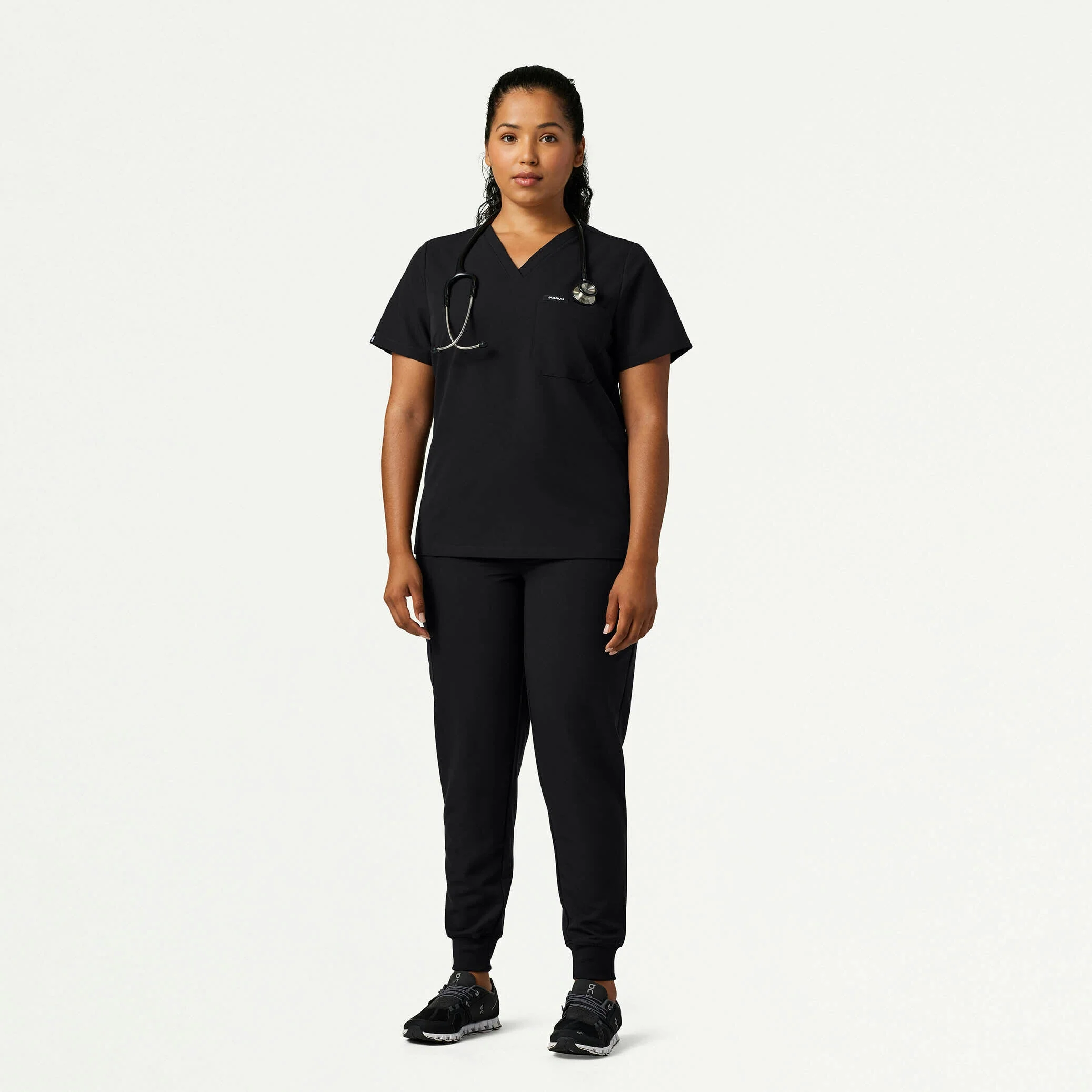 Rhena Slim Essential 1-Pocket Scrub Top - Black - Image 6