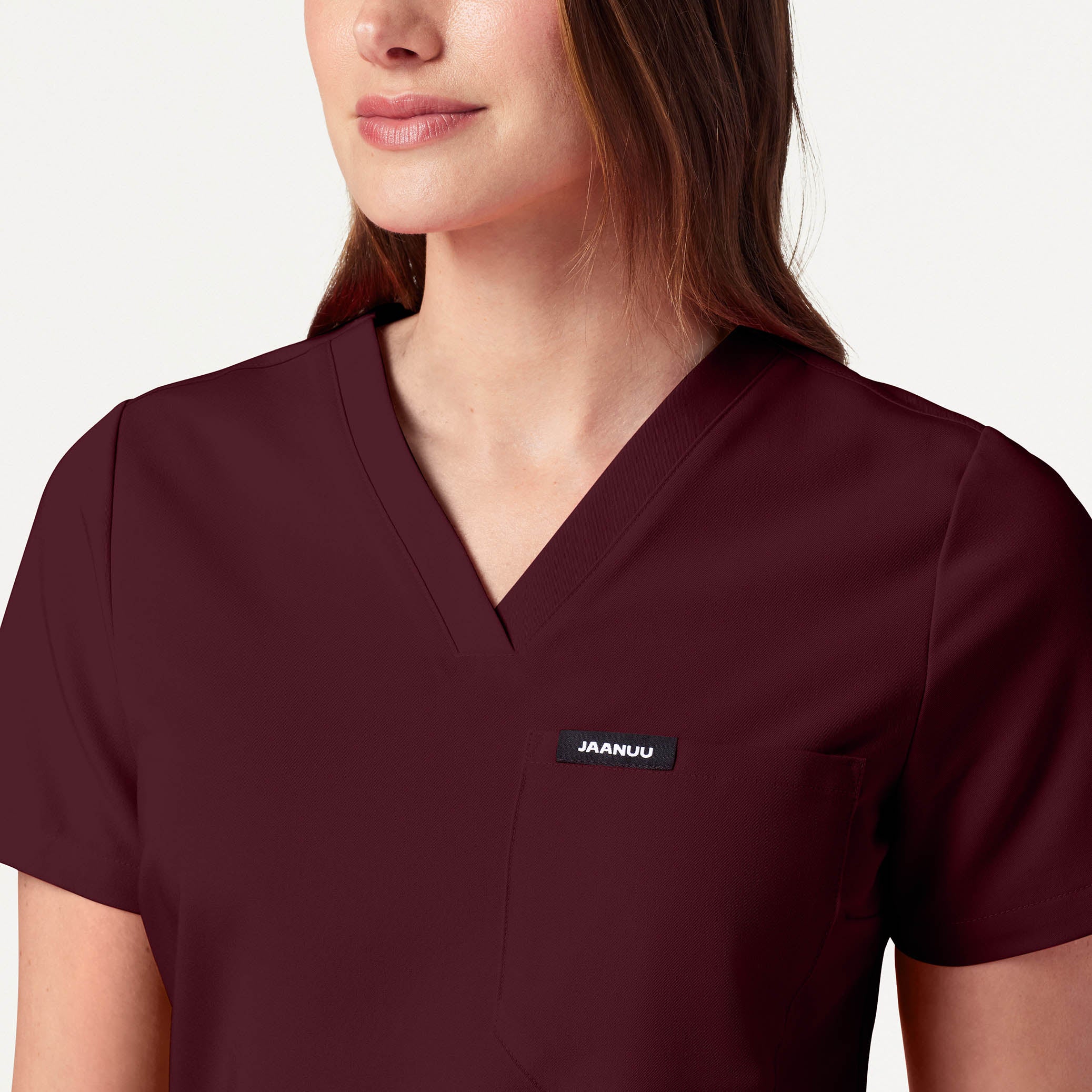 Rhena Slim Essential 1-Pocket Scrub Top - Burgundy - Image 4