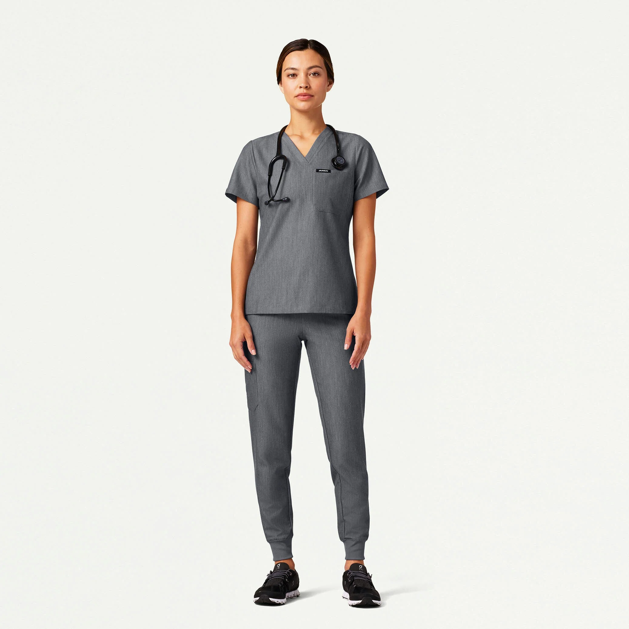 Rhena Slim Essential 1-Pocket Scrub Top - Heather Gray - Image 3