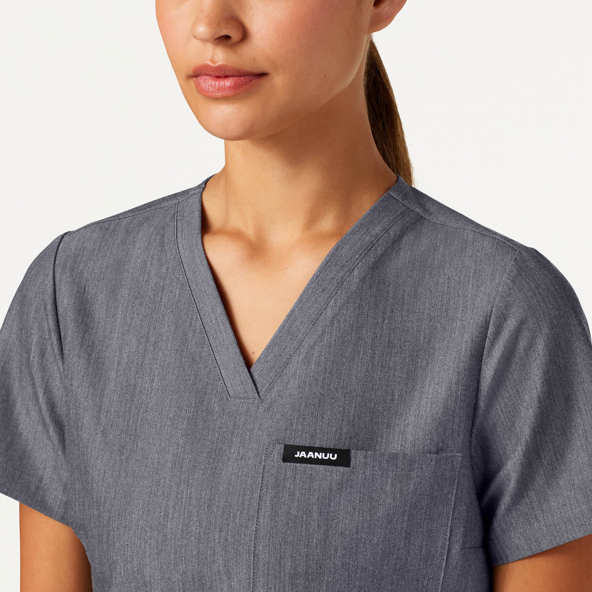 Rhena Slim Essential 1-Pocket Scrub Top - Heather Gray - Image 5