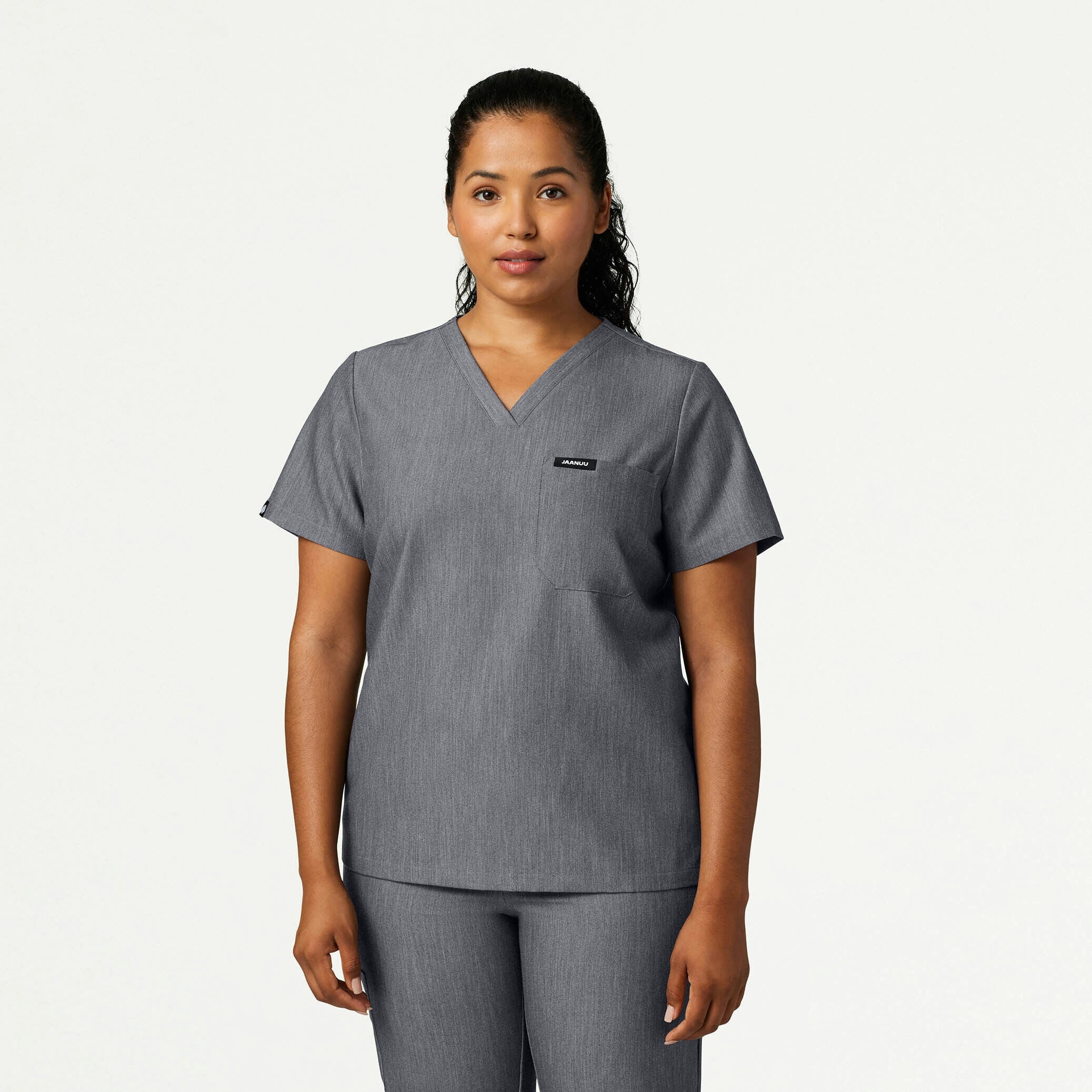 Rhena Slim Essential 1-Pocket Scrub Top - Heather Gray - Image 6