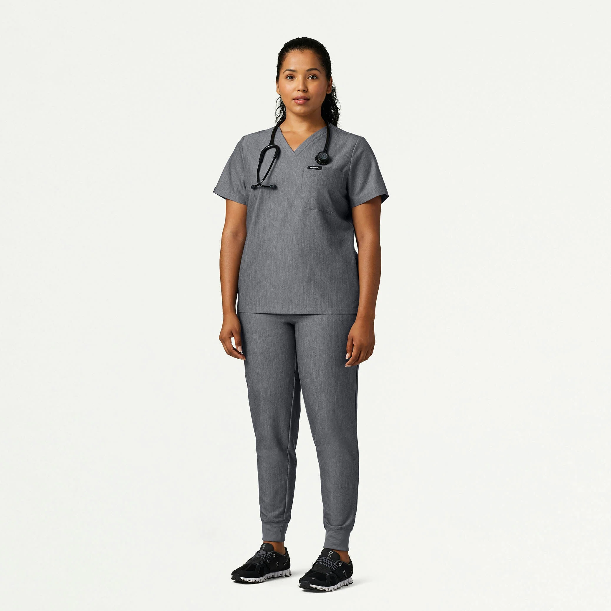 Rhena Slim Essential 1-Pocket Scrub Top - Heather Gray - Image 7