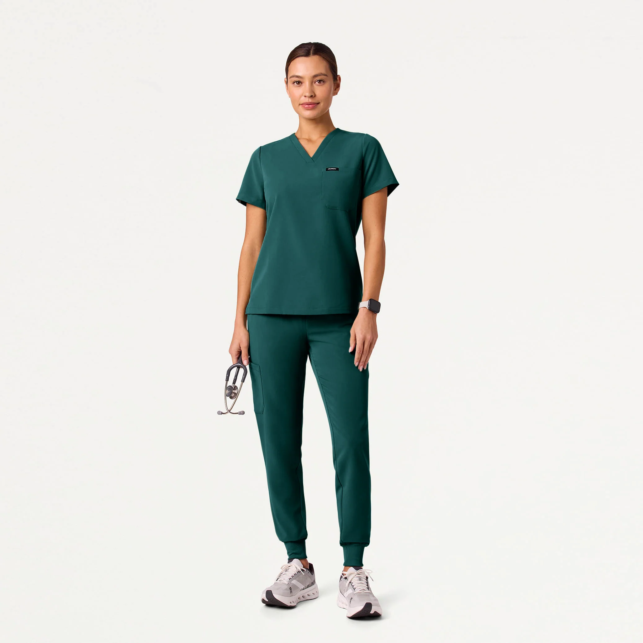 Rhena Slim Essential 1-Pocket Scrub Top - Midnight Green - Image 3