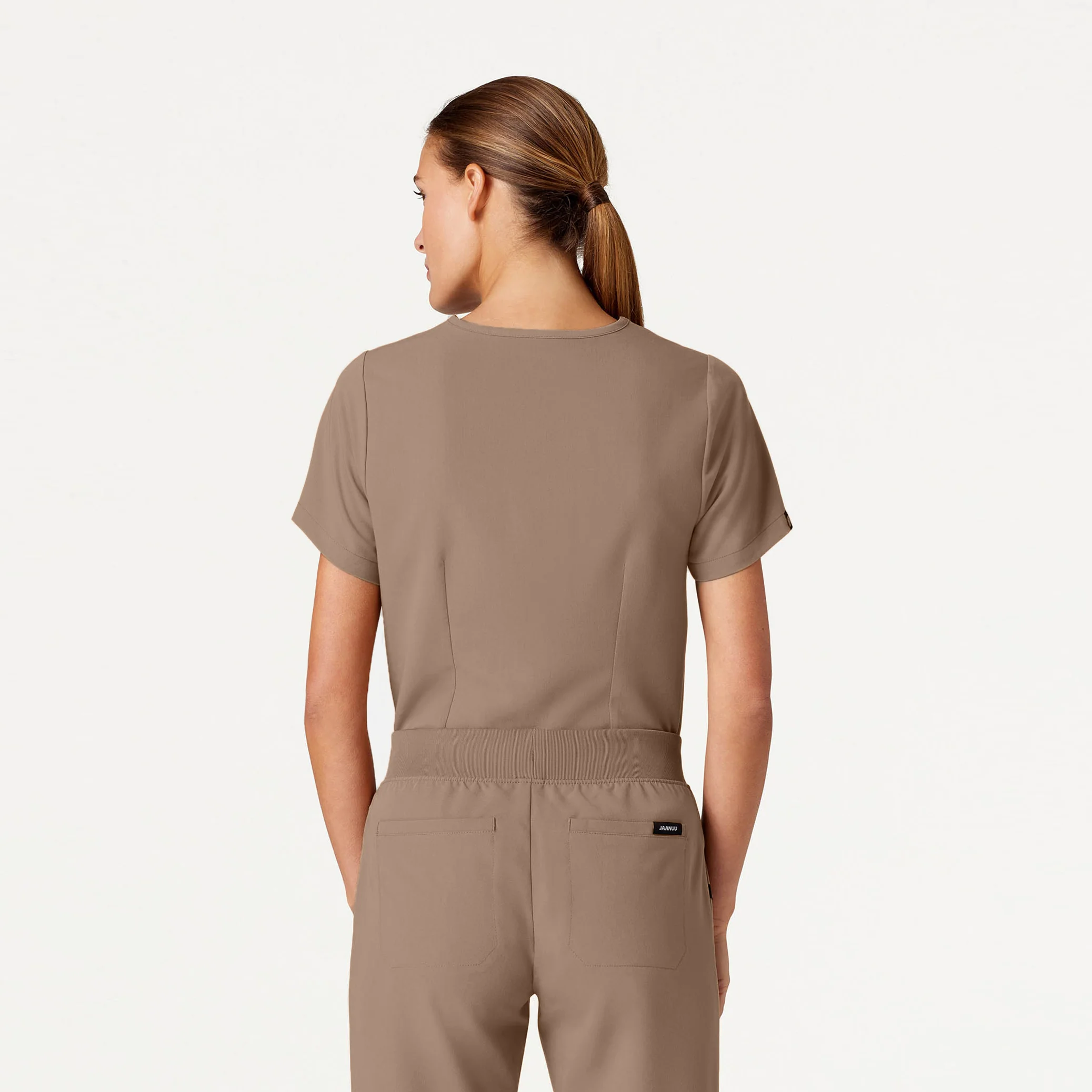 Rhena Slim Essential 1-Pocket Scrub Top - Mocha - Image 4