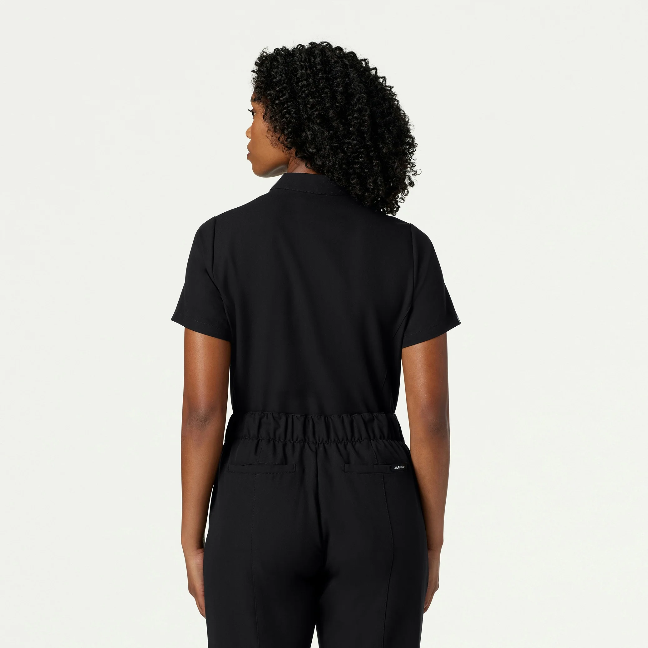 Savi Tuck-In Stand-Collar Scrub Top - Black - Image 3
