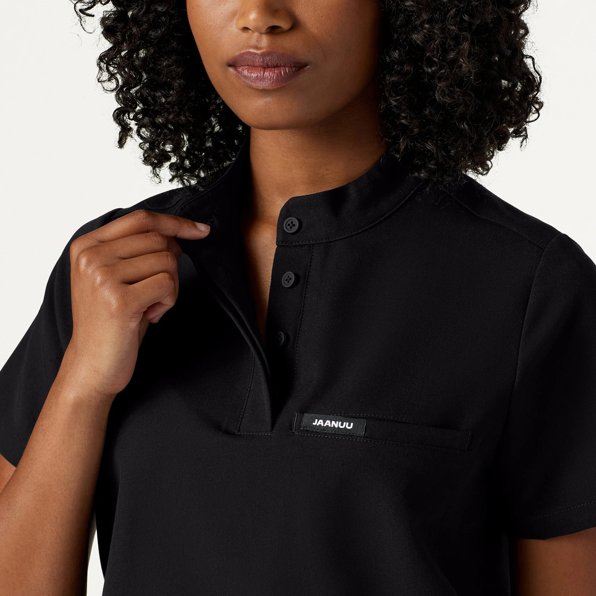 Savi Tuck-In Stand-Collar Scrub Top - Black - Image 4