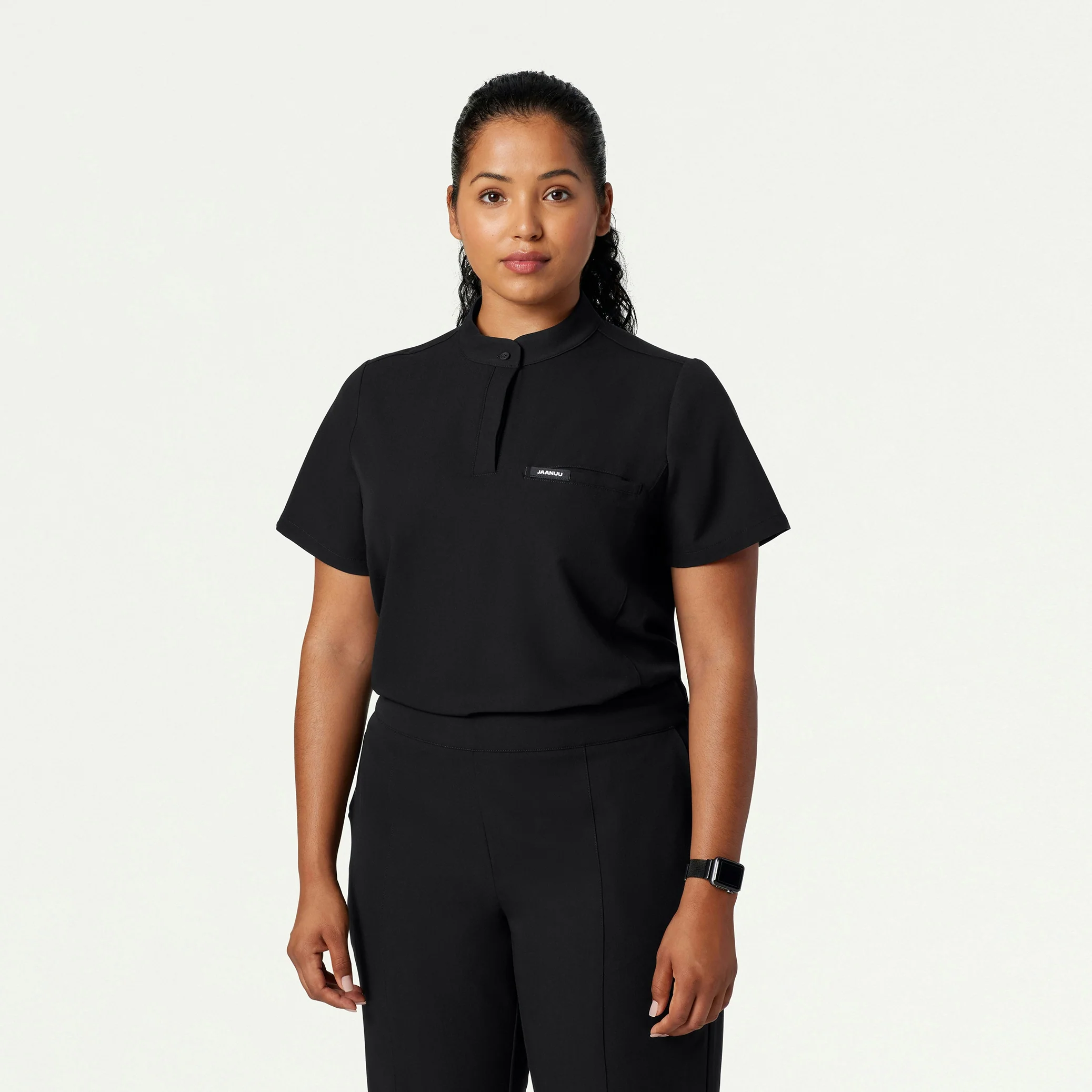 Savi Tuck-In Stand-Collar Scrub Top - Black - Image 6