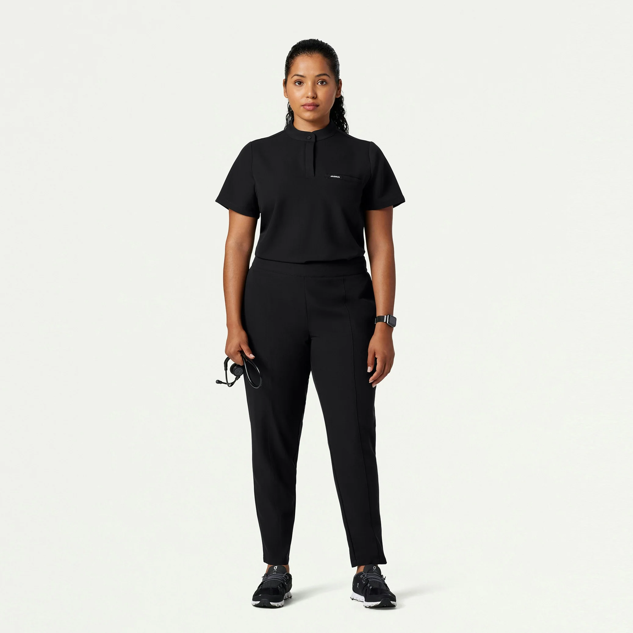 Savi Tuck-In Stand-Collar Scrub Top - Black - Image 7