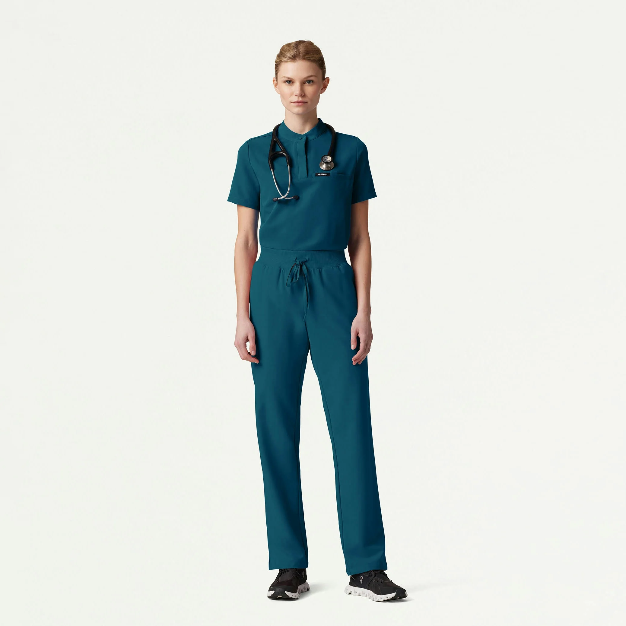 Savi Tuck-In Stand-Collar Scrub Top - Caribbean Blue - Image 3