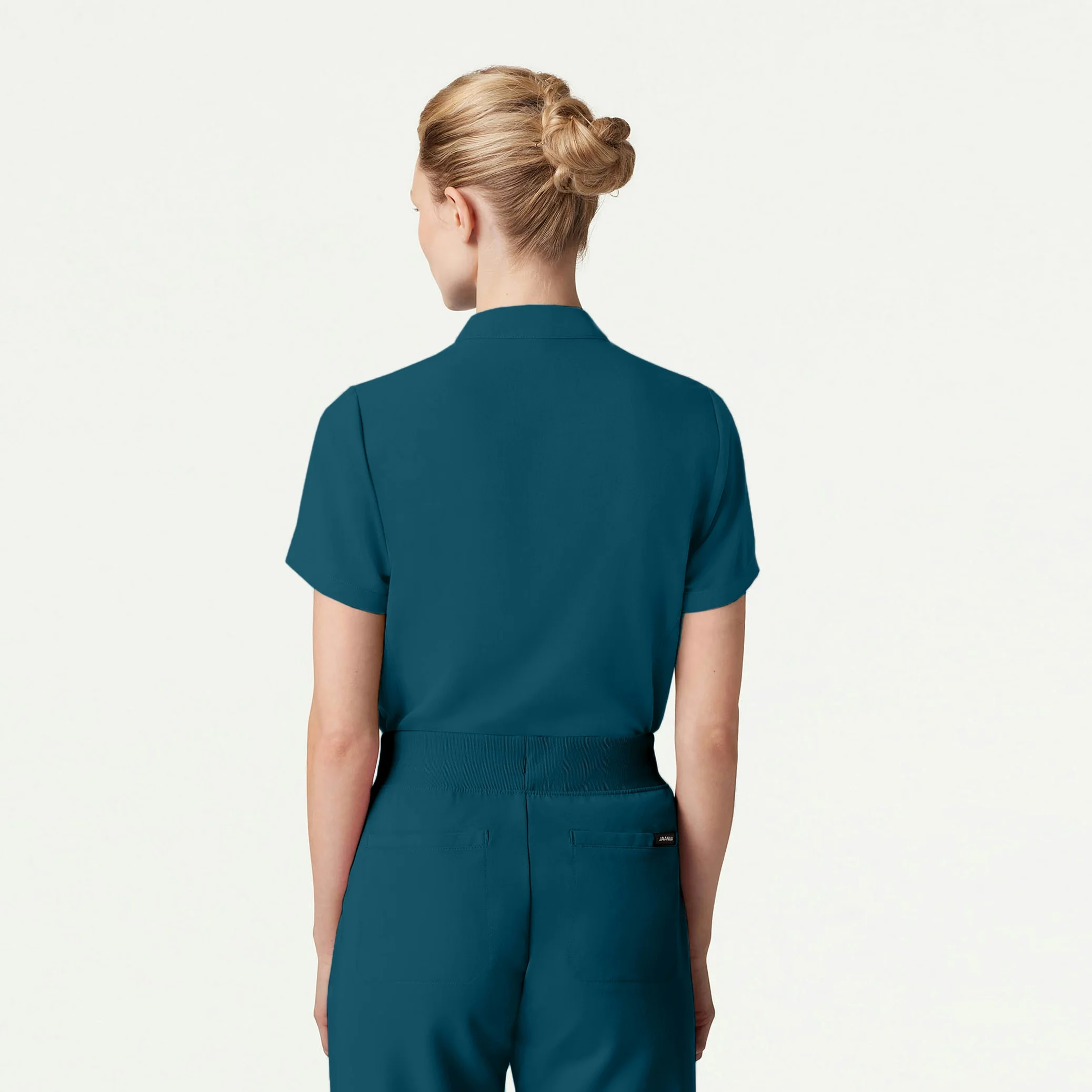 Savi Tuck-In Stand-Collar Scrub Top - Caribbean Blue - Image 4