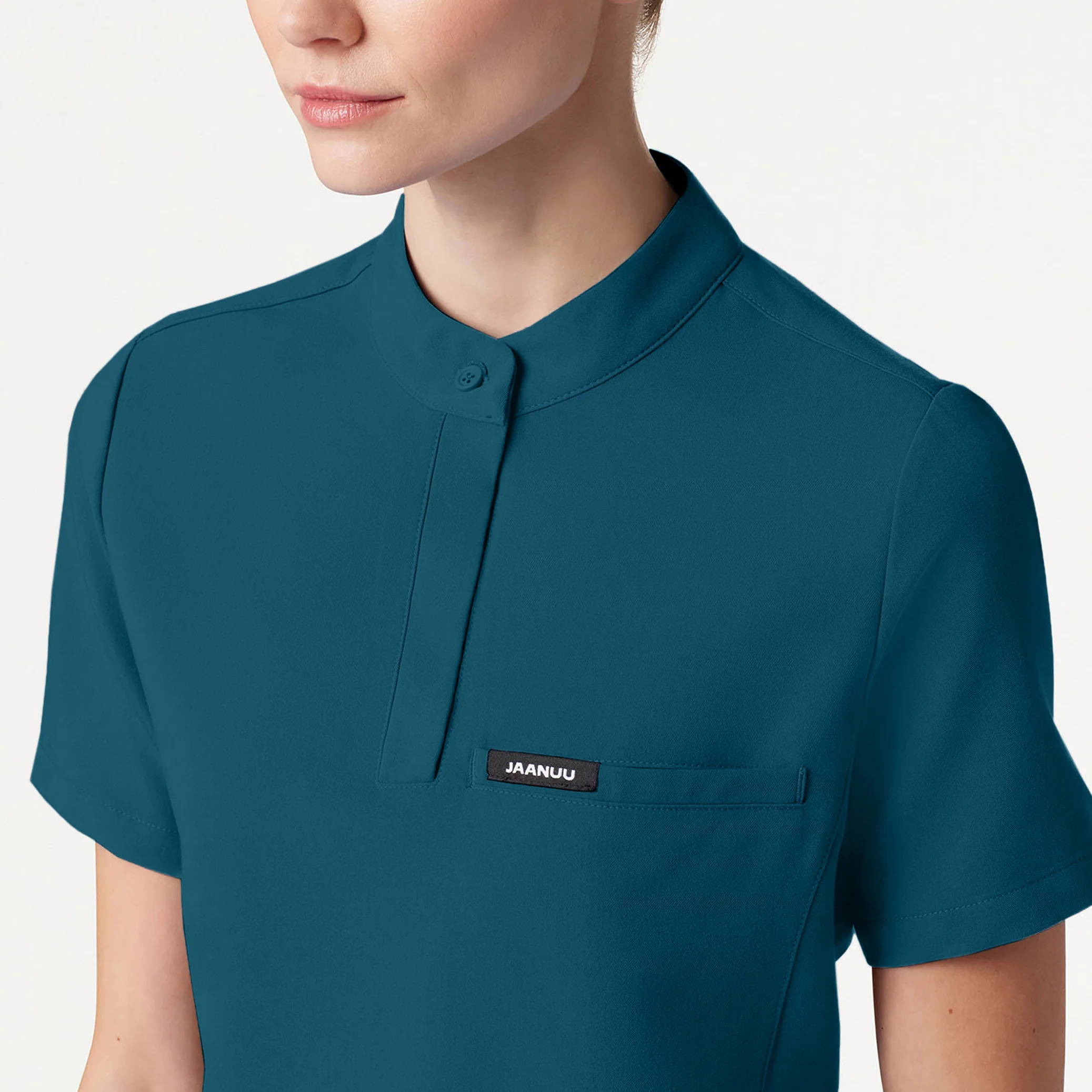 Savi Tuck-In Stand-Collar Scrub Top - Caribbean Blue - Image 5