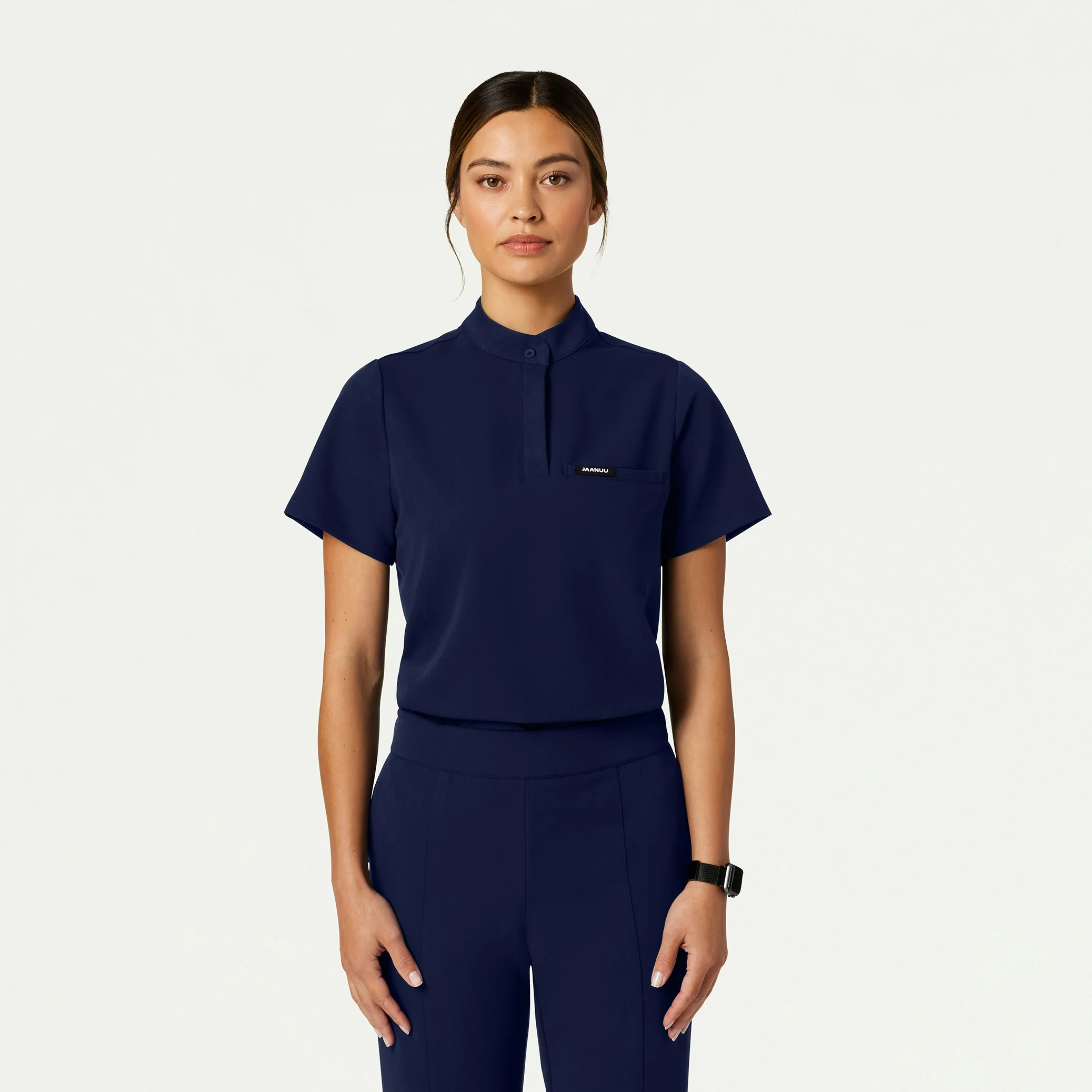 Savi Tuck-In Stand-Collar Scrub Top - Midnight Navy