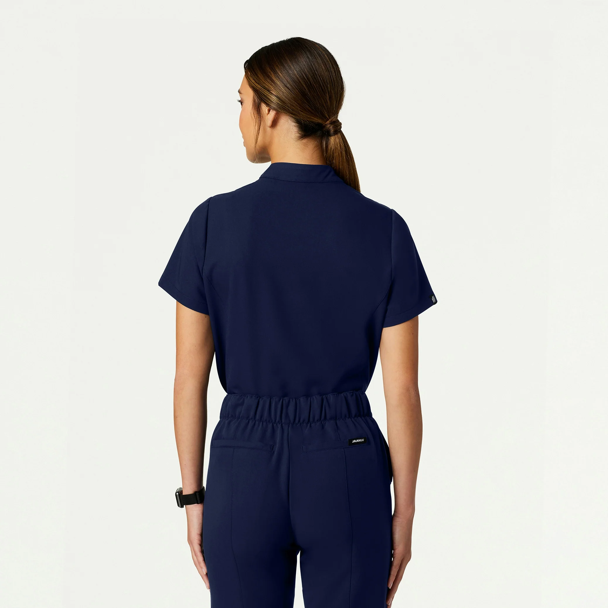 Savi Tuck-In Stand-Collar Scrub Top - Midnight Navy - Image 3