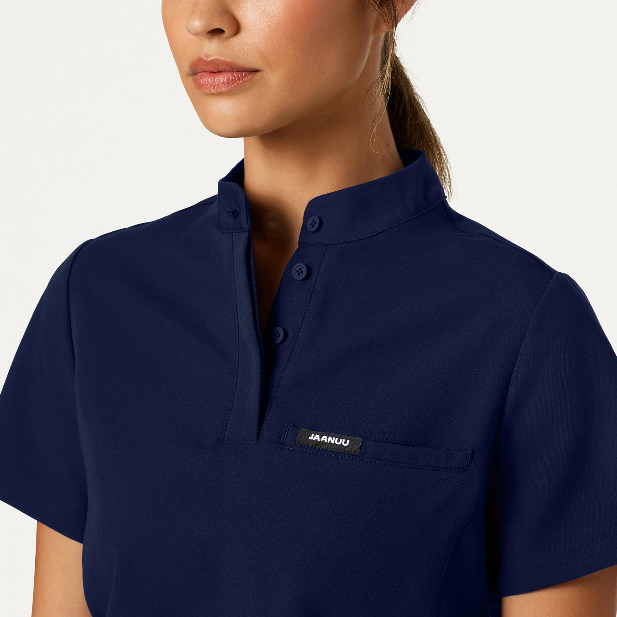 Savi Tuck-In Stand-Collar Scrub Top - Midnight Navy - Image 4