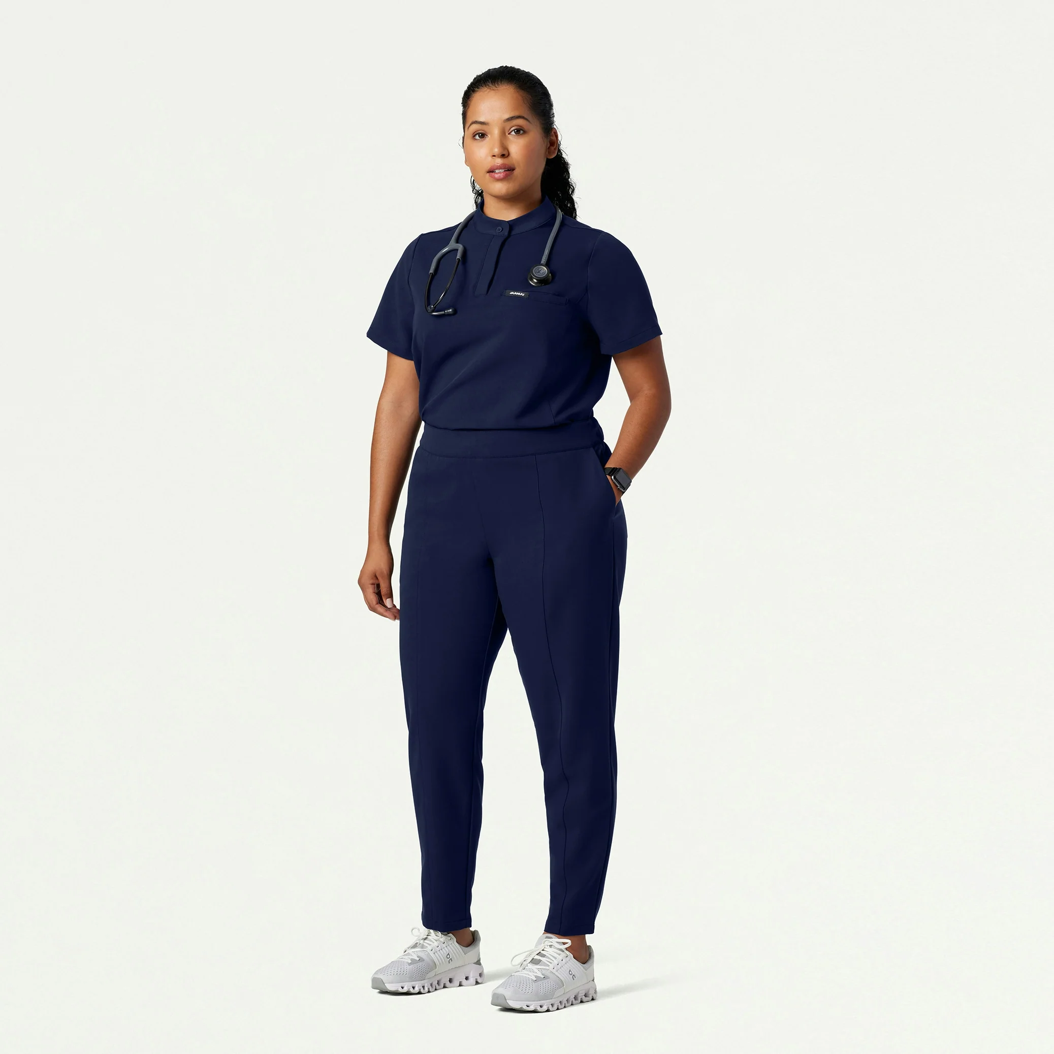 Savi Tuck-In Stand-Collar Scrub Top - Midnight Navy - Image 6