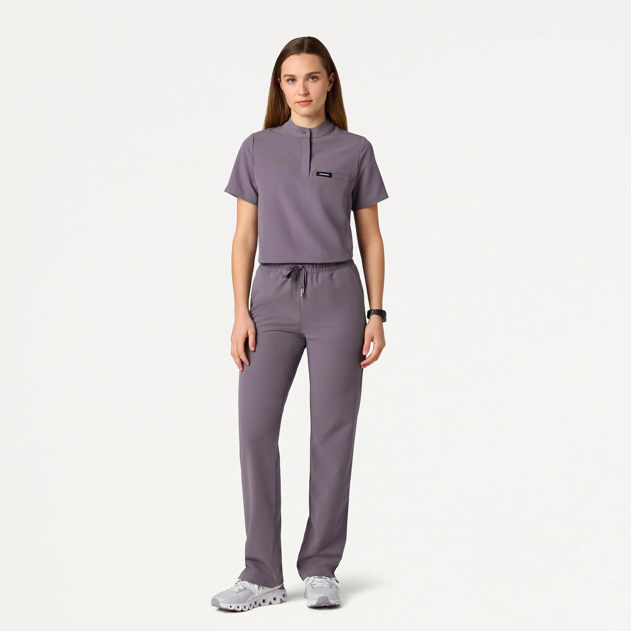 Savi Tuck-In Stand-Collar Scrub Top - Titanium - Image 3