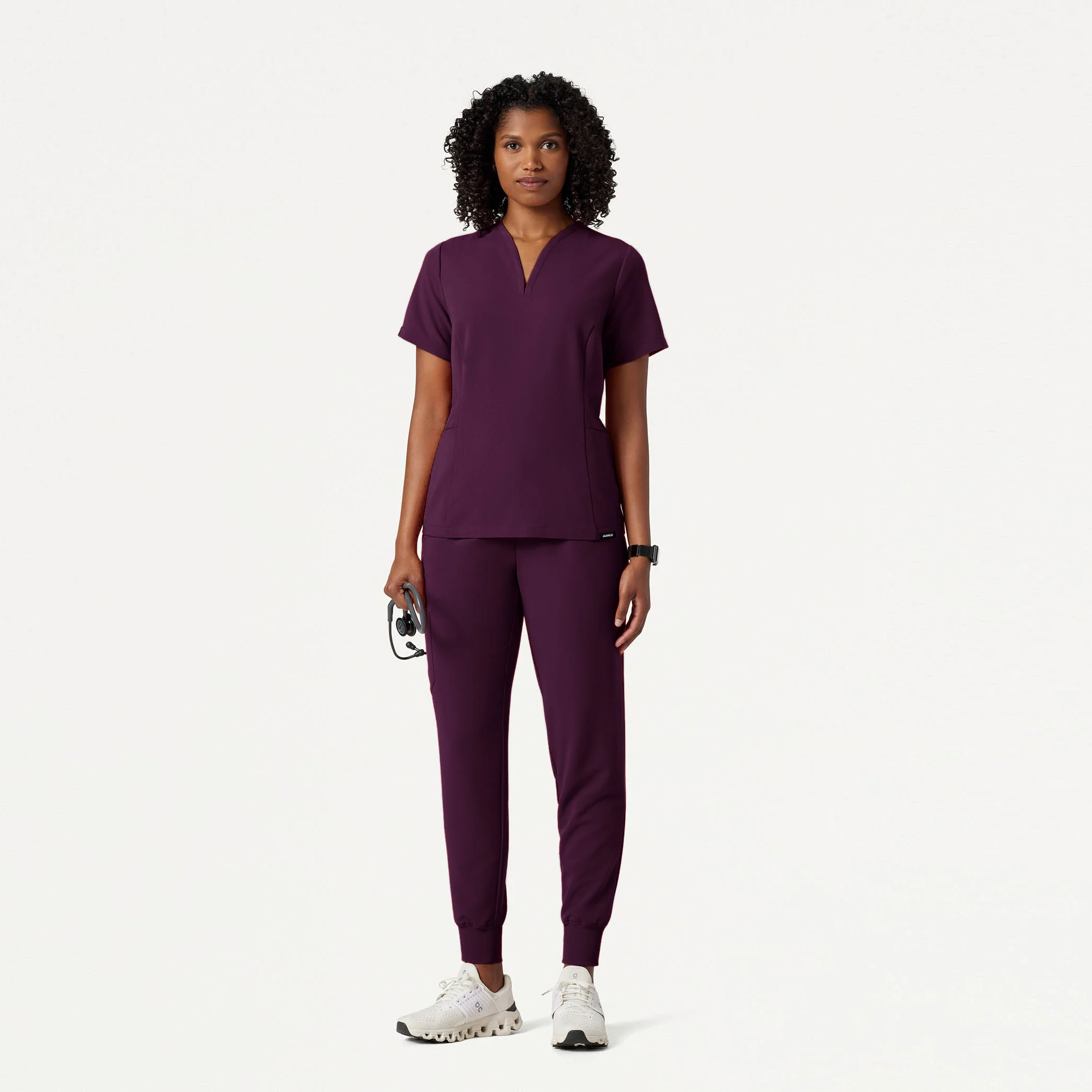 Silex Slim Knit-Waist Scrub Jogger - Deep Eggplant - Image 3