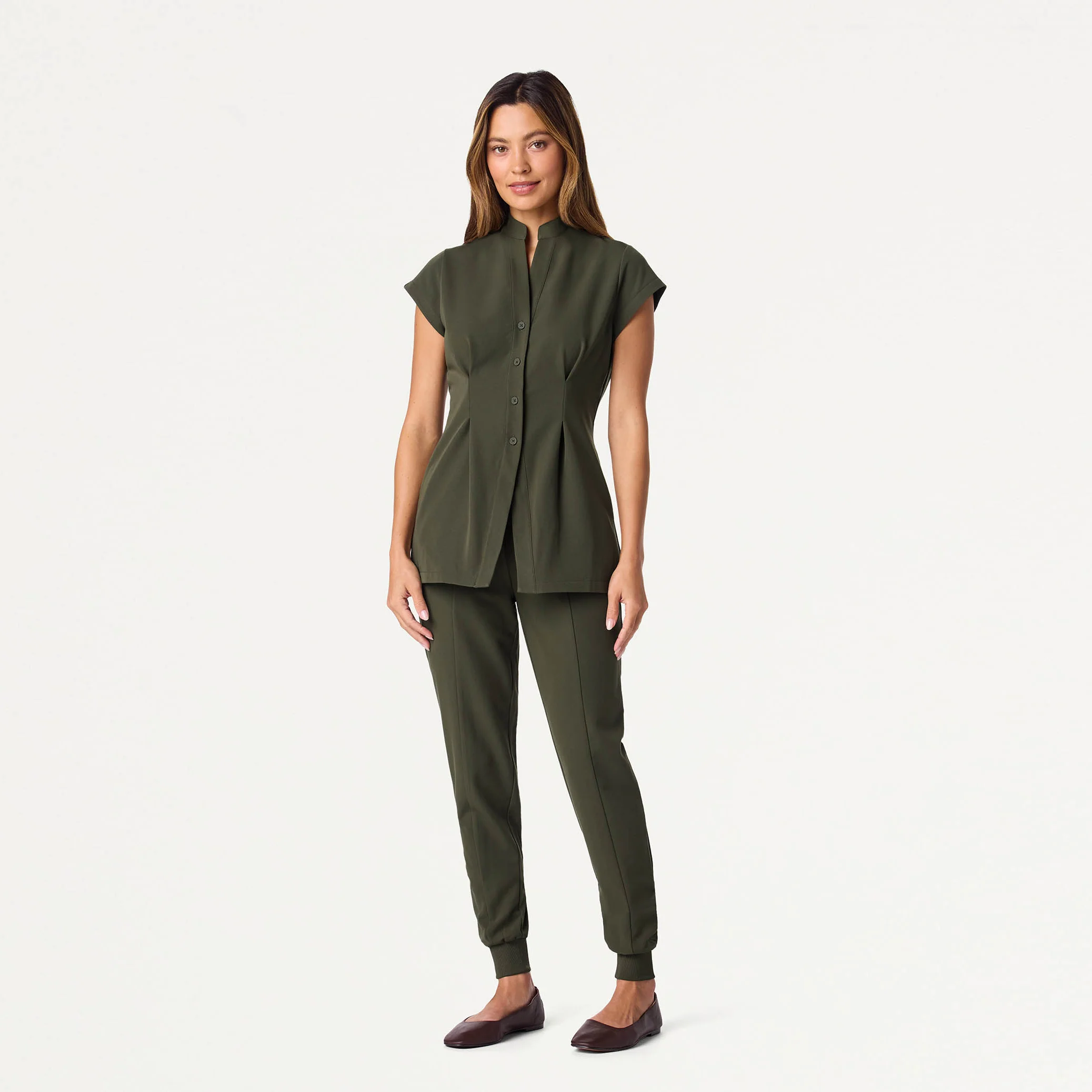 Sofie Fit & Flare Tunic Scrub Top - Deep Olive - Image 2