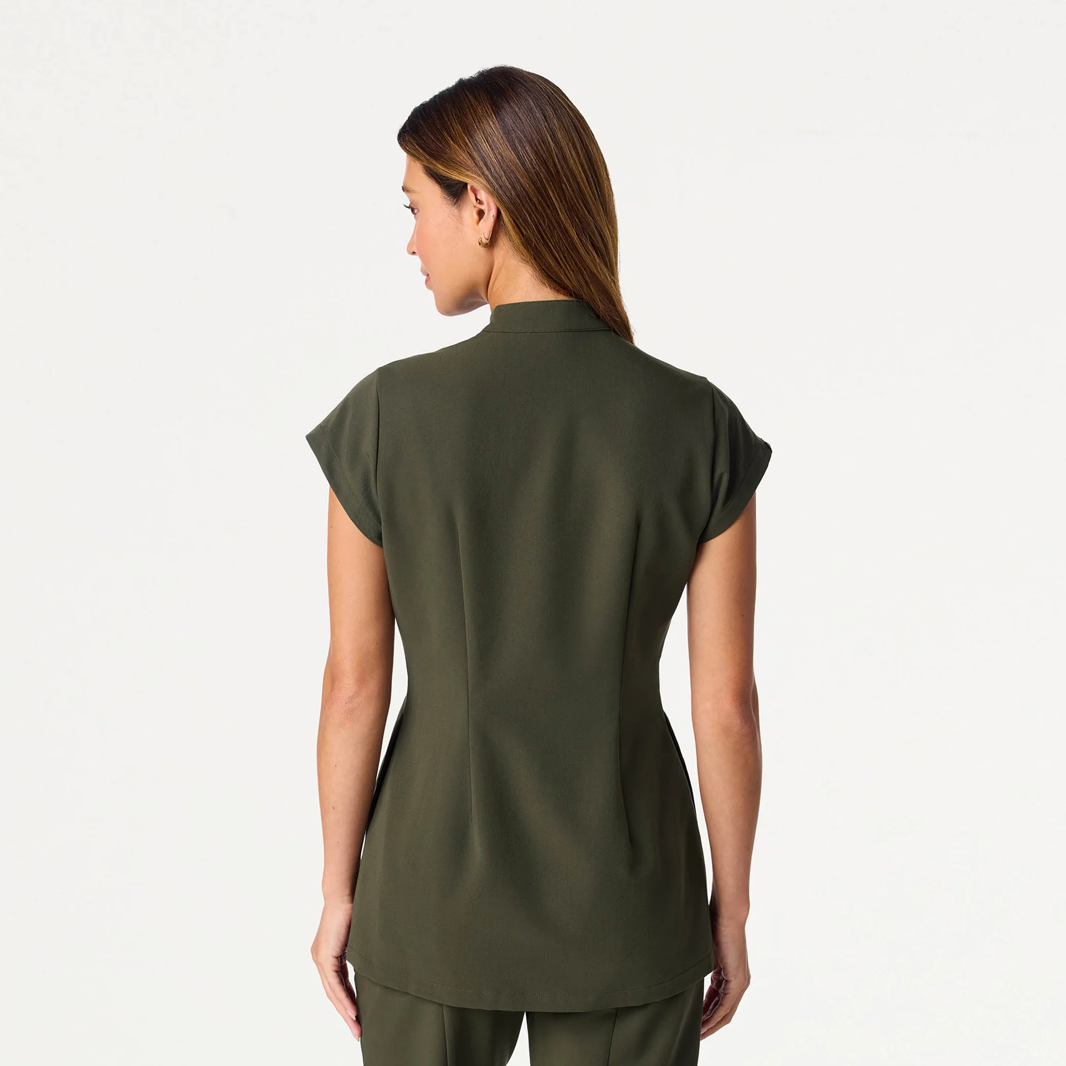 Sofie Fit & Flare Tunic Scrub Top - Deep Olive - Image 4