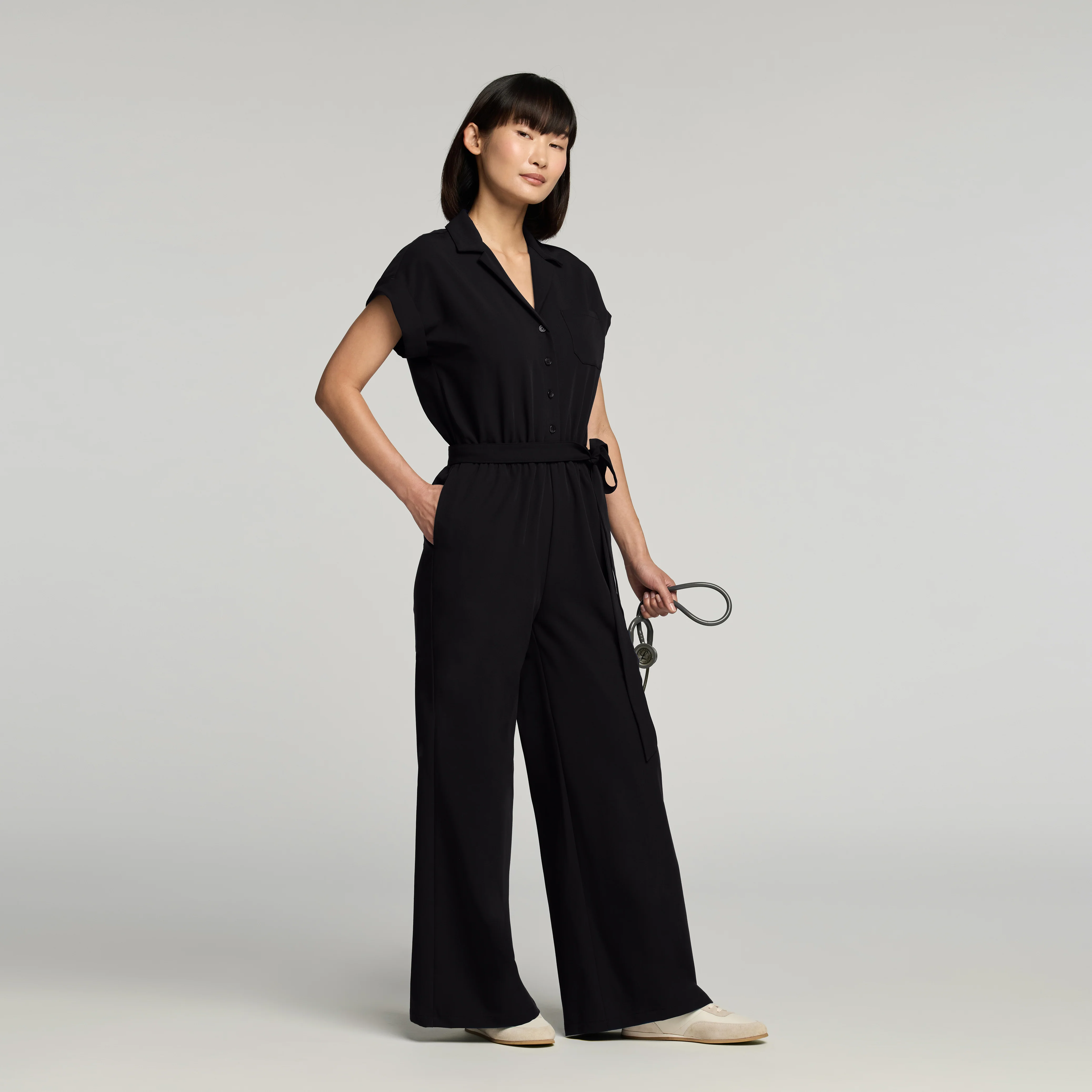 The Wide-Leg Scrub Jumpsuit - Black - Image 4