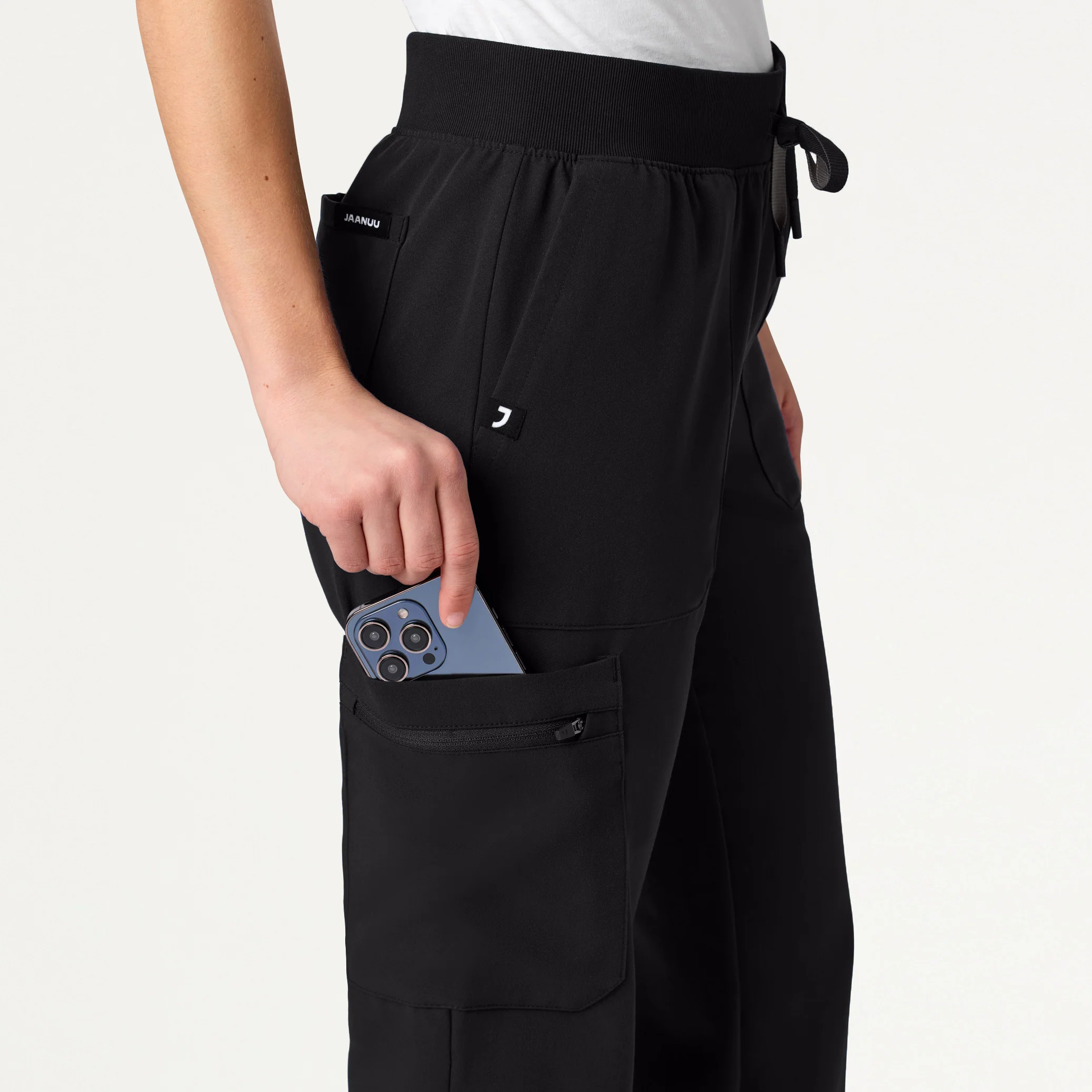 Xenos Cargo Knit-Waist Scrub Pant - Black - Image 2