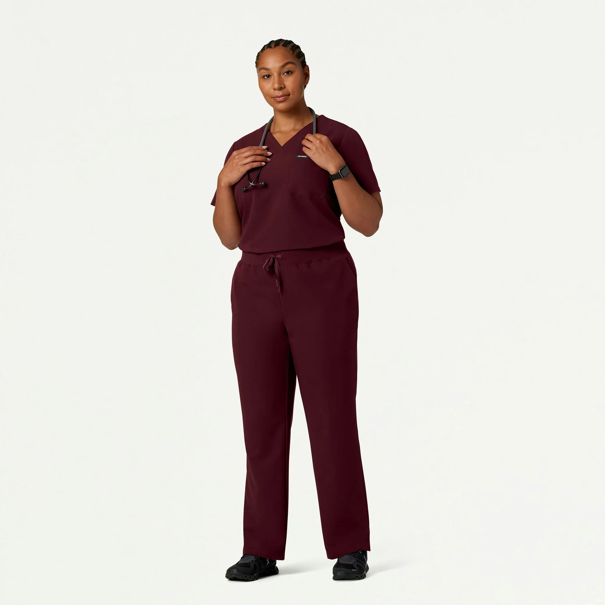 Xenos Essential Knit-Waist Scrub Pant - Burgundy - Image 10