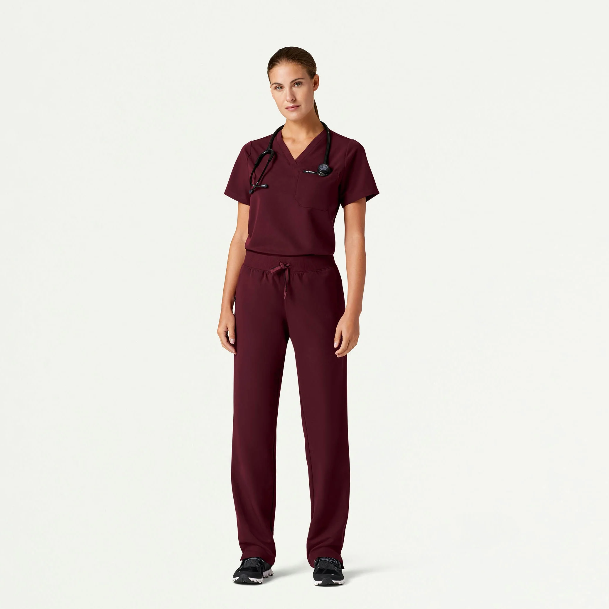 Xenos Essential Knit-Waist Scrub Pant - Burgundy - Image 3