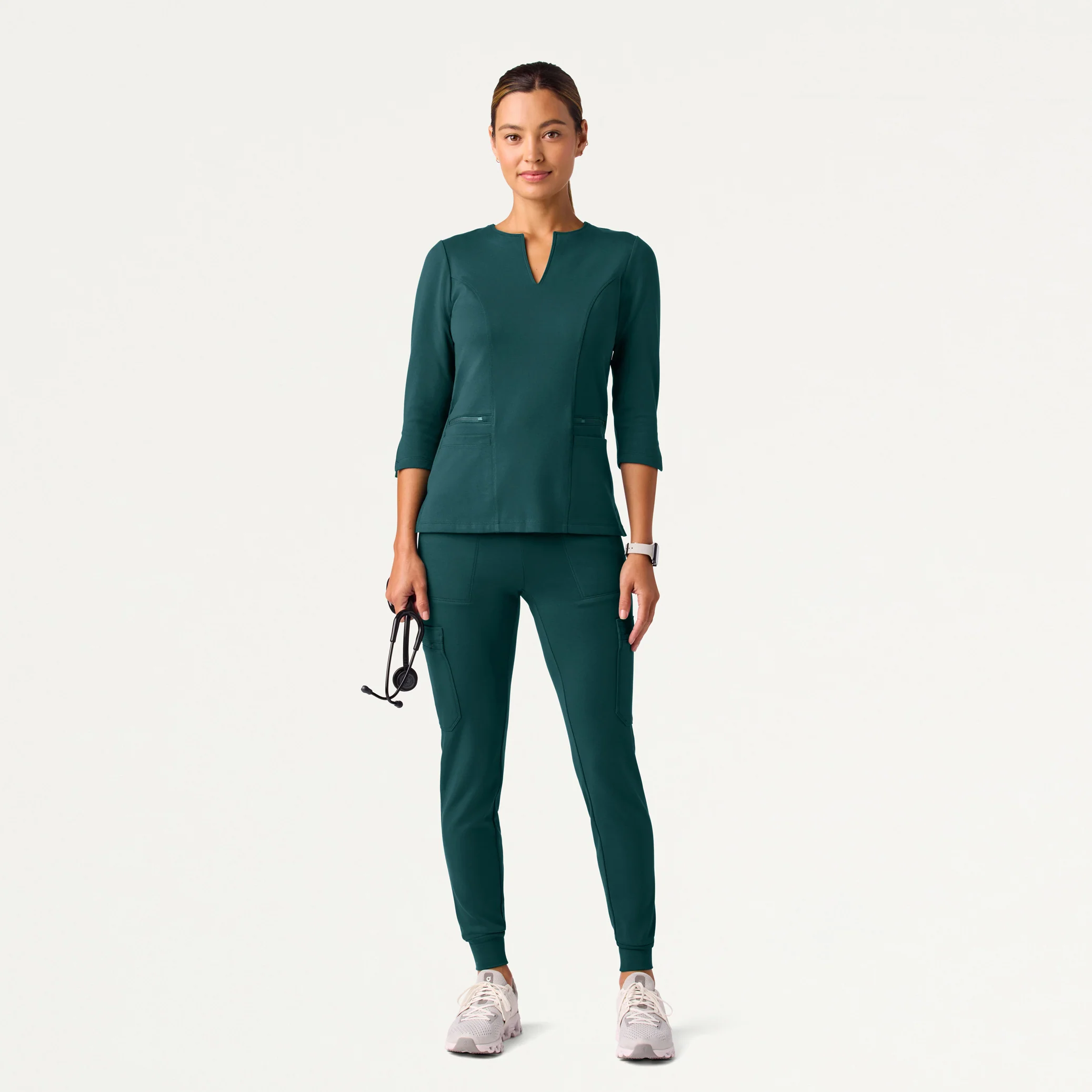 Zoe Slim 3/4-Sleeve UltraSOFT™ Scrub Top - Midnight Green - Image 2