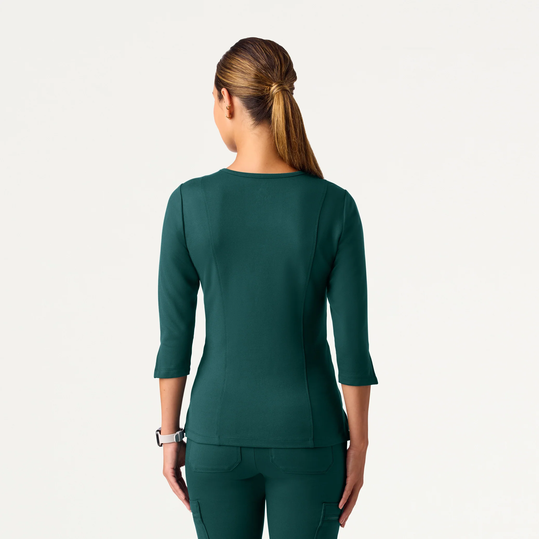 Zoe Slim 3/4-Sleeve UltraSOFT™ Scrub Top - Midnight Green - Image 3