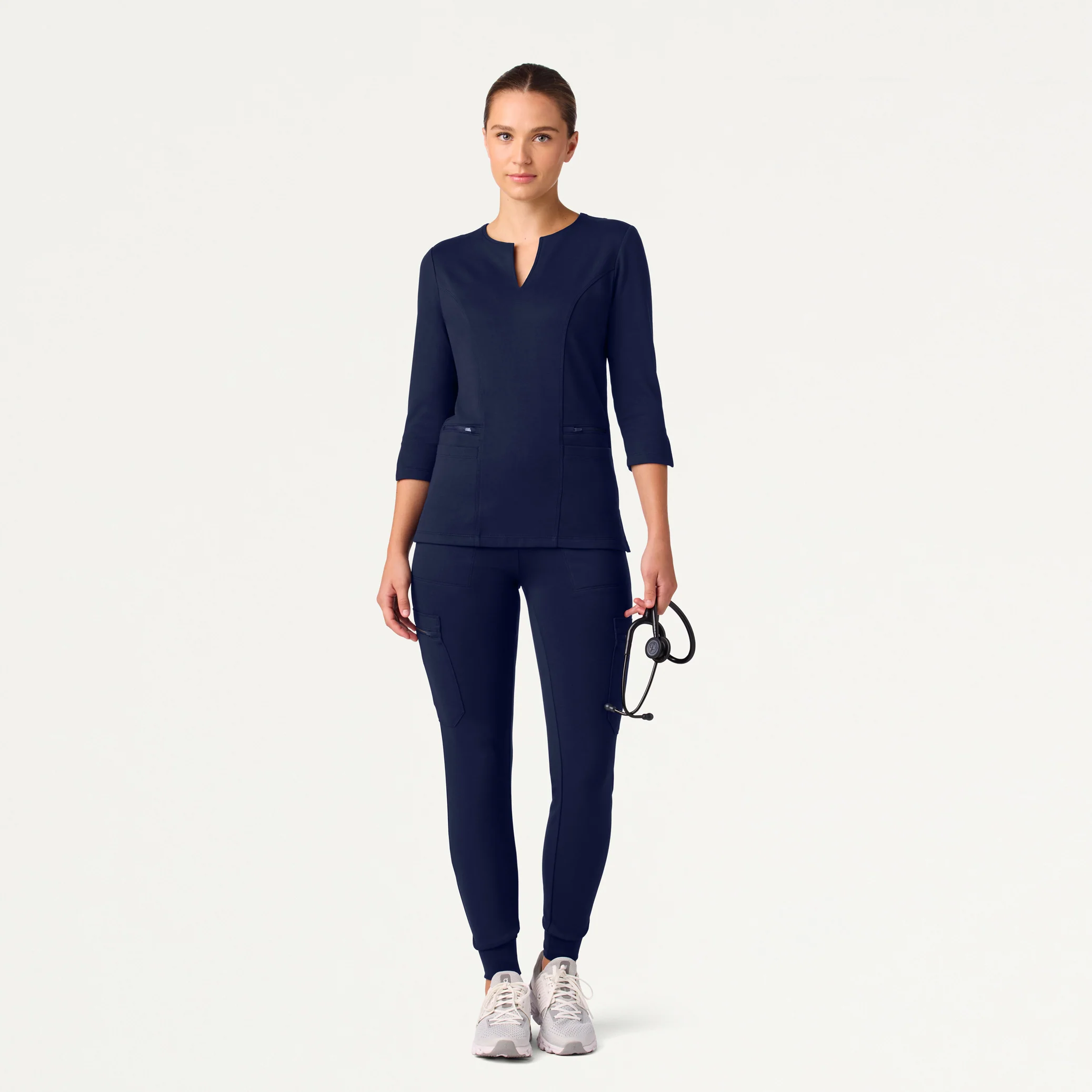 Zoe Slim 3/4-Sleeve UltraSOFT™ Scrub Top - Midnight Navy - Image 2