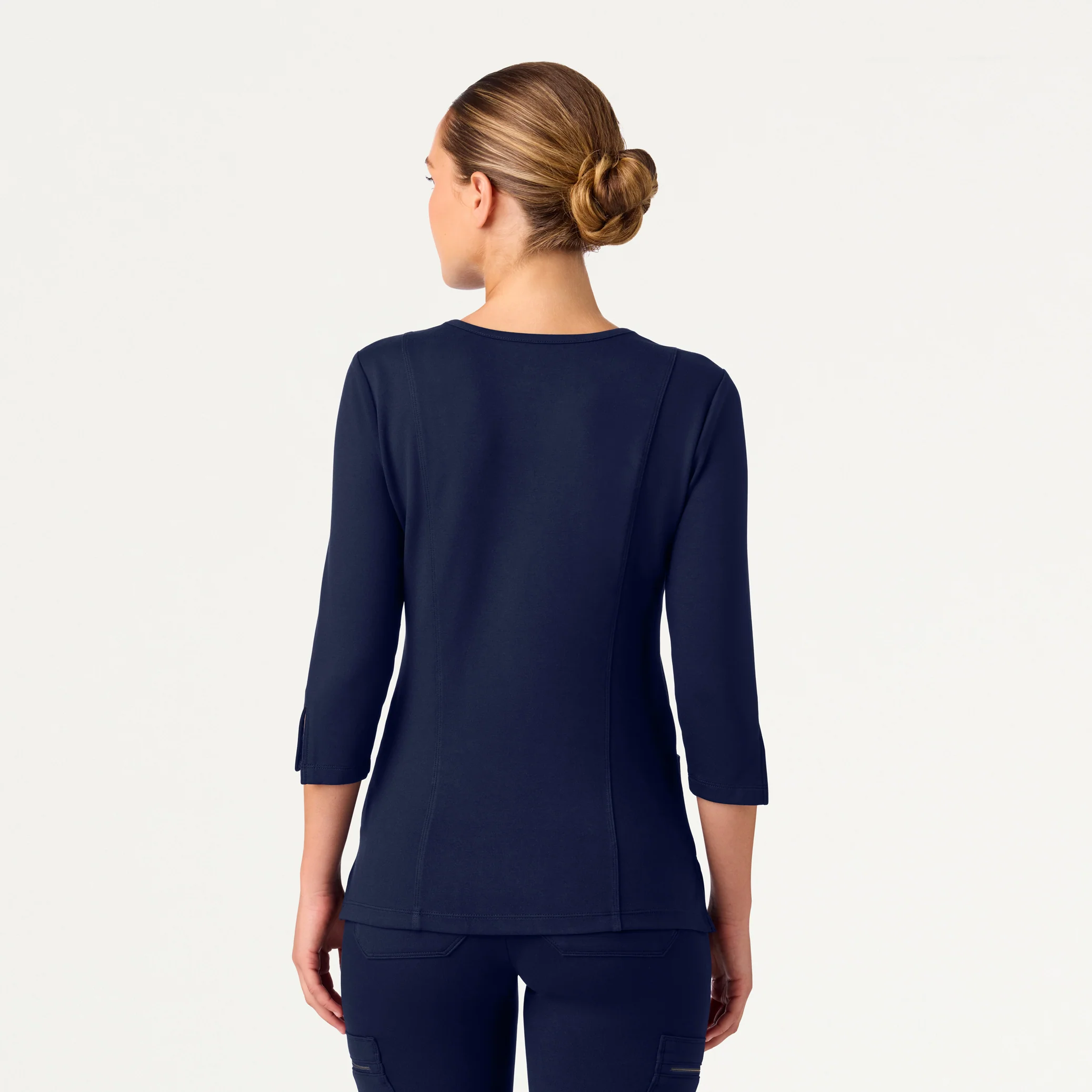 Zoe Slim 3/4-Sleeve UltraSOFT™ Scrub Top - Midnight Navy - Image 3
